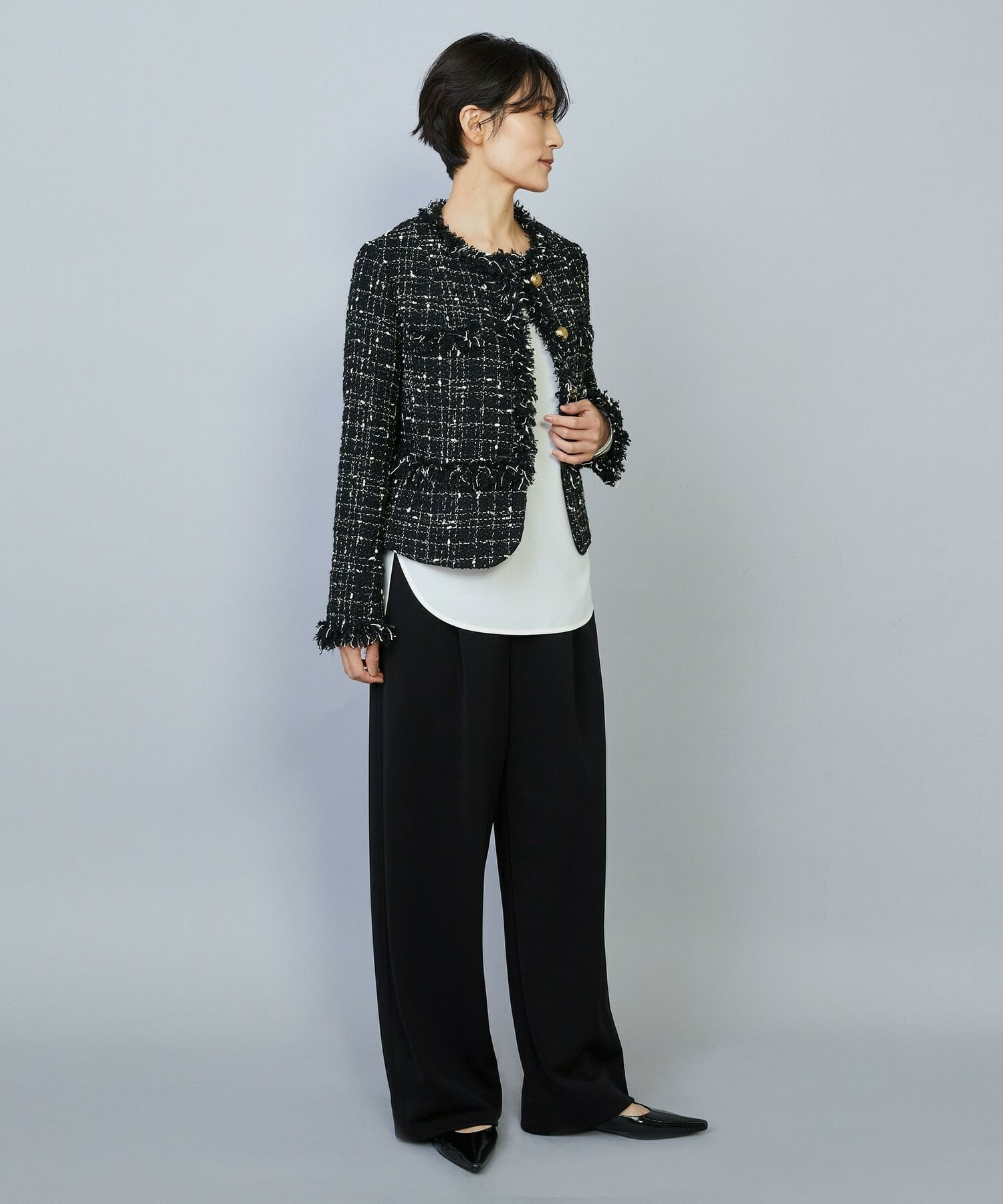 【MOGA】【Lサイズ】ファンシーヤーンツイードショートジャケット 詳細画像 オフホワイト 8