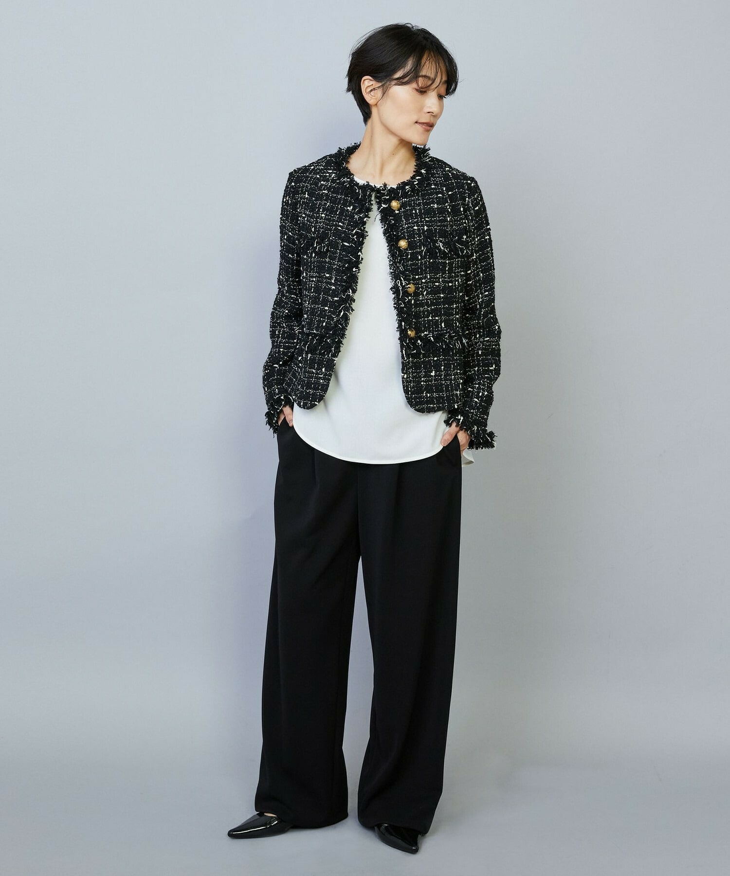 【MOGA】【Lサイズ】ファンシーヤーンツイードショートジャケット 詳細画像 オフホワイト 9