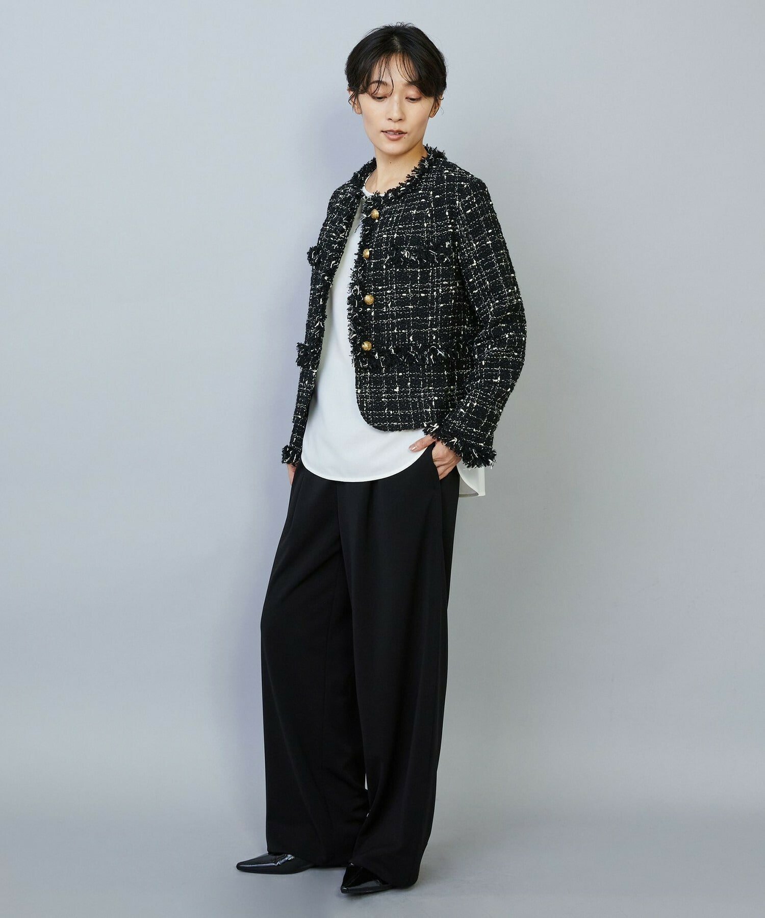 【MOGA】【Lサイズ】トリアセカルゼセミワイドパンツ 詳細画像 ブラック 2