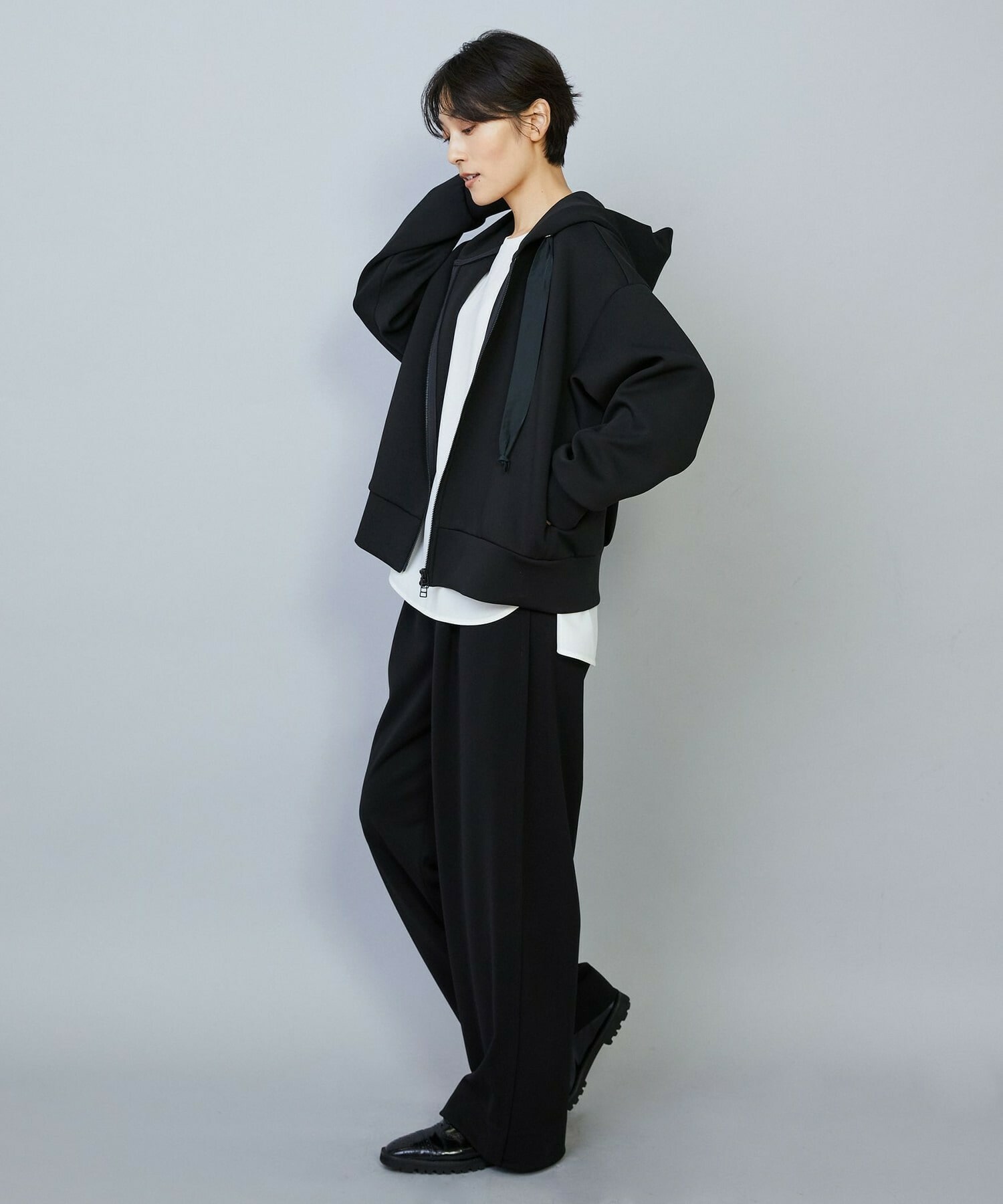 【MOGA】【Lサイズ】トリアセカルゼセミワイドパンツ 詳細画像 ブラック 7