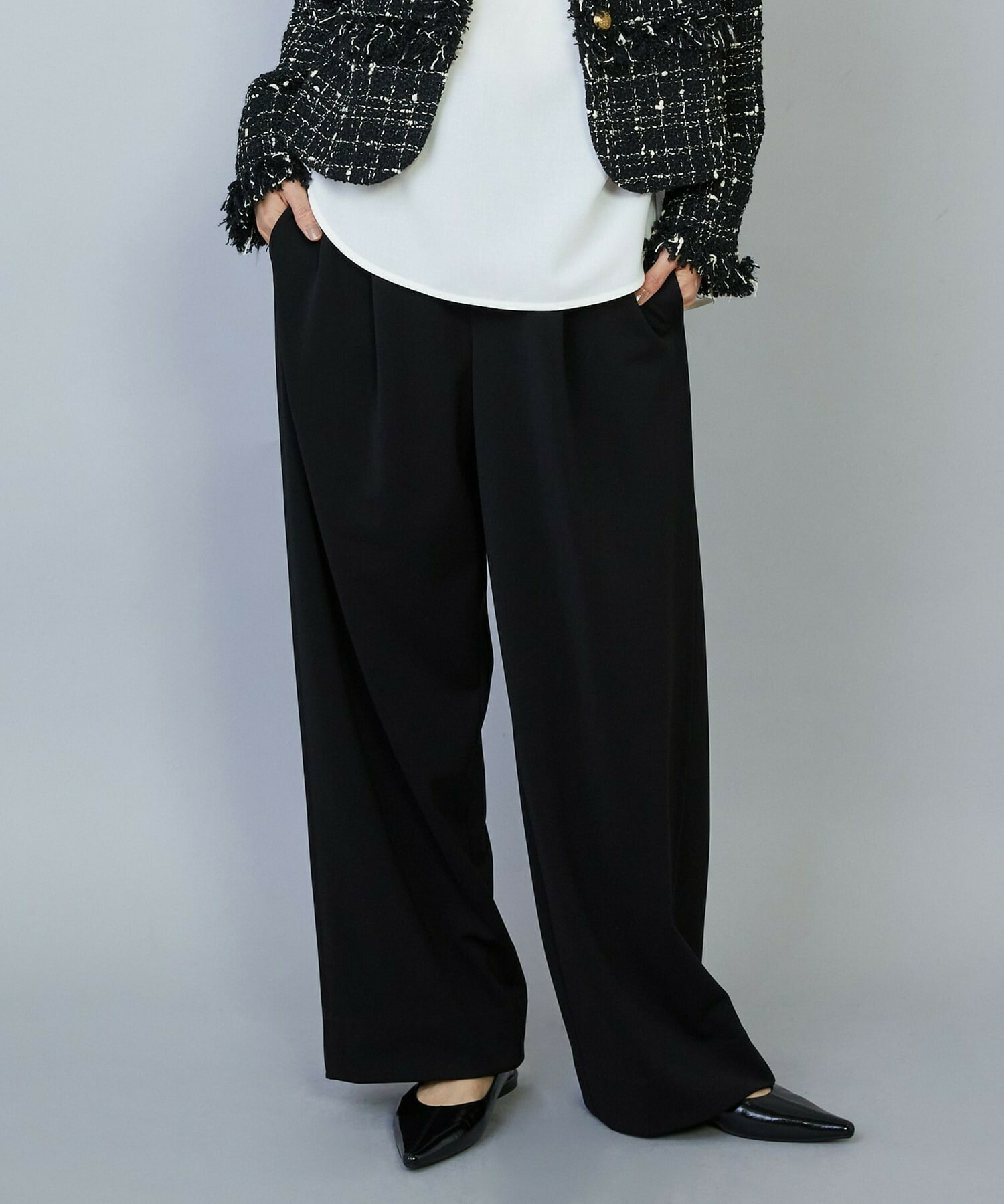 【MOGA】【Lサイズ】トリアセカルゼセミワイドパンツ 詳細画像 ブラック 2