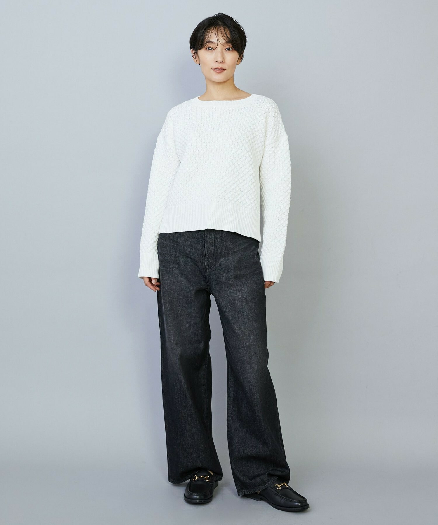 【MOGA】【Lサイズ】ヴィッテルスリムクルーネックショートニット 詳細画像 オフホワイト 1