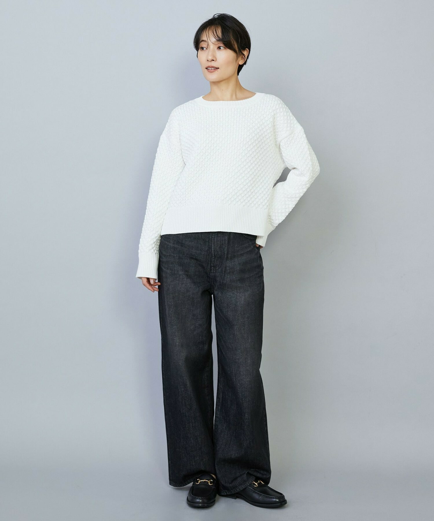 【MOGA】【Lサイズ】ヴィッテルスリムクルーネックショートニット 詳細画像 オフホワイト 2