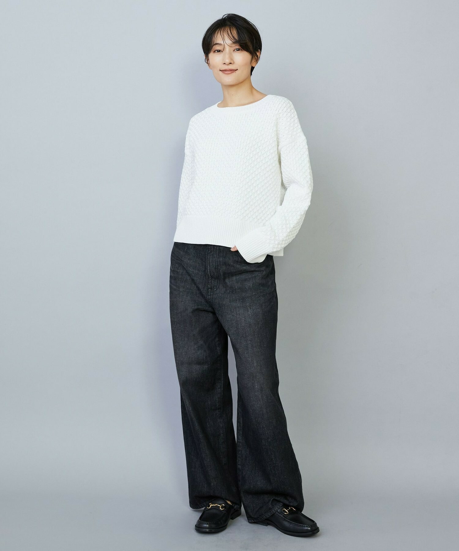 【MOGA】【Lサイズ】ヴィッテルスリムクルーネックショートニット 詳細画像 オフホワイト 3