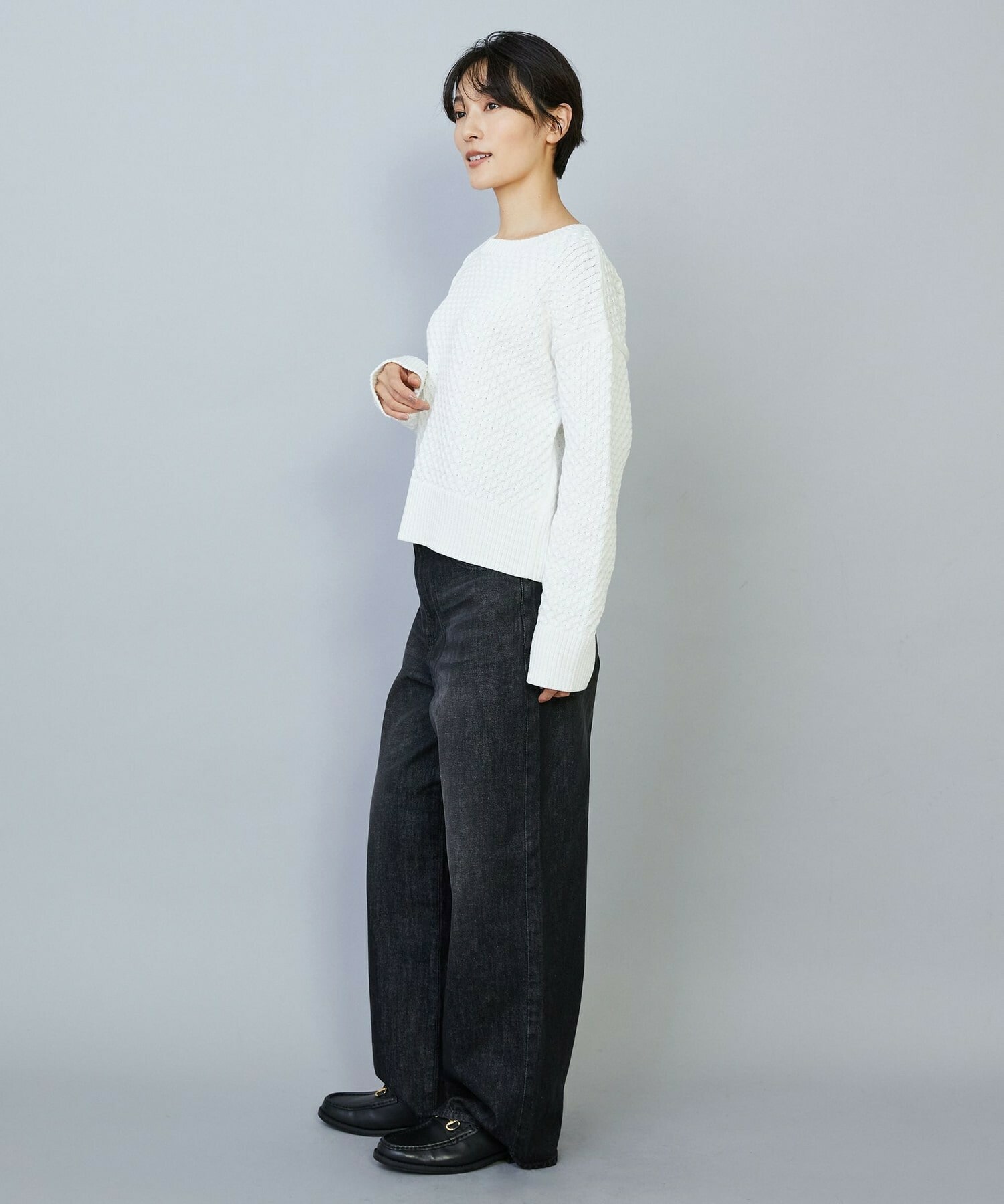 【MOGA】【Lサイズ】ヴィッテルスリムクルーネックショートニット 詳細画像 オフホワイト 5