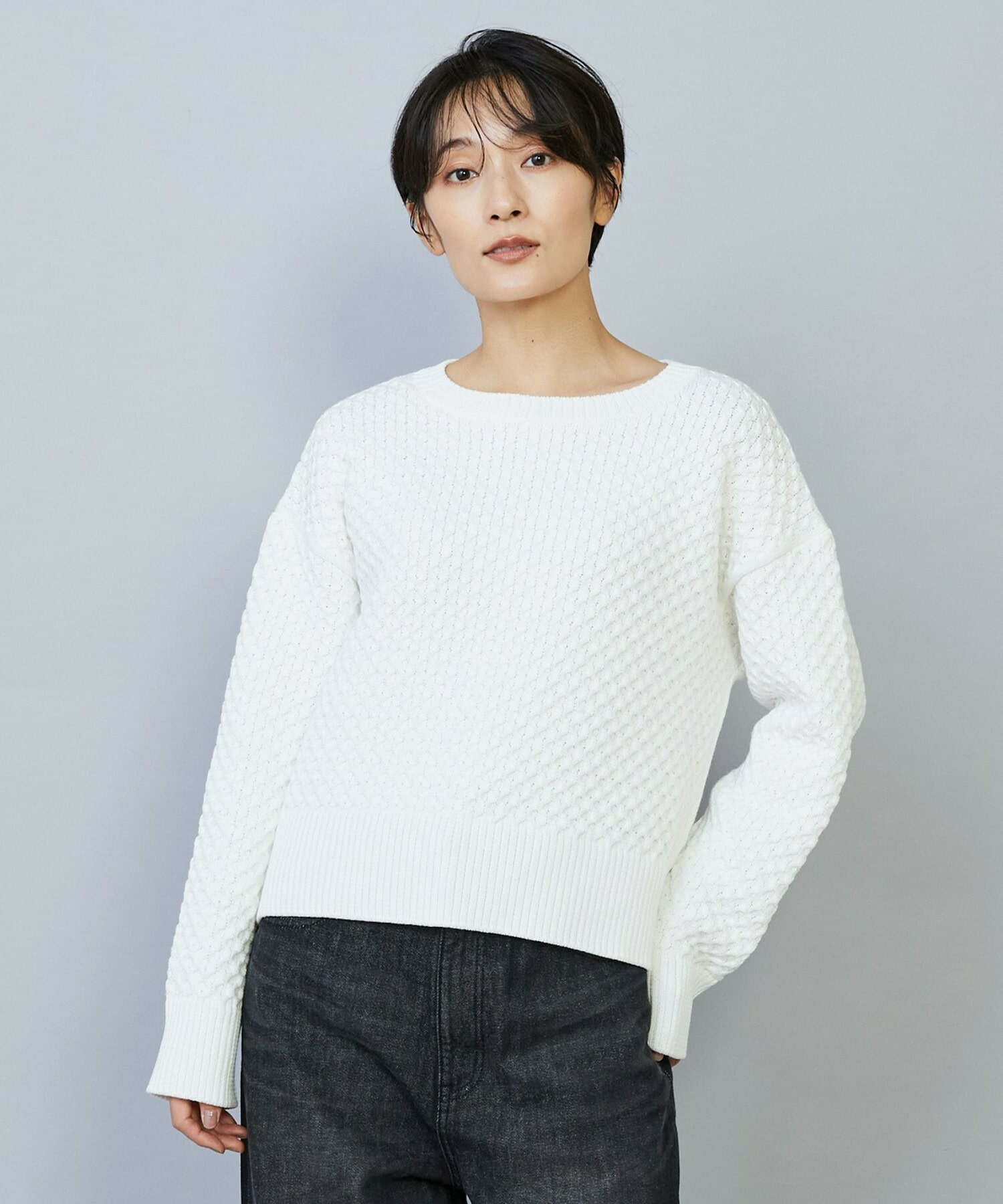 【MOGA】【Lサイズ】ヴィッテルスリムクルーネックショートニット 詳細画像 オフホワイト 2