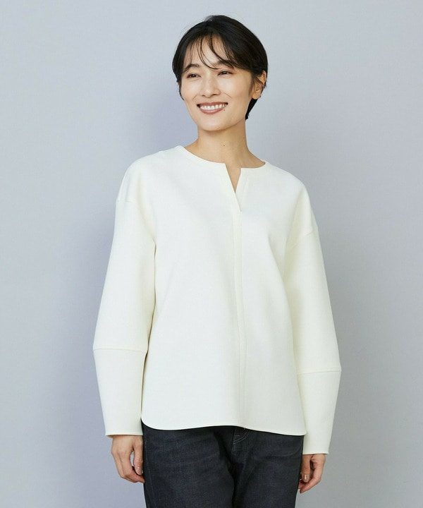 【Lサイズ】トリアセダブルニットキーネックジャージトップス 詳細画像 オフホワイト 2