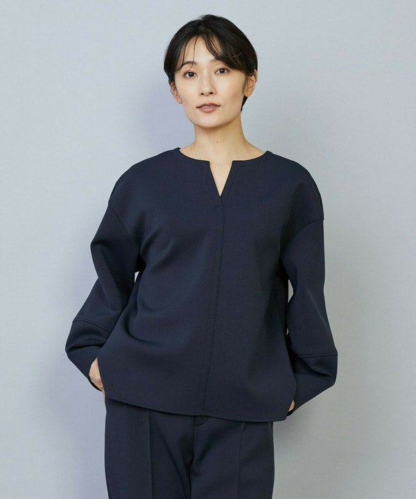 【Lサイズ】トリアセダブルニットキーネックジャージトップス 詳細画像 ネイビー 2
