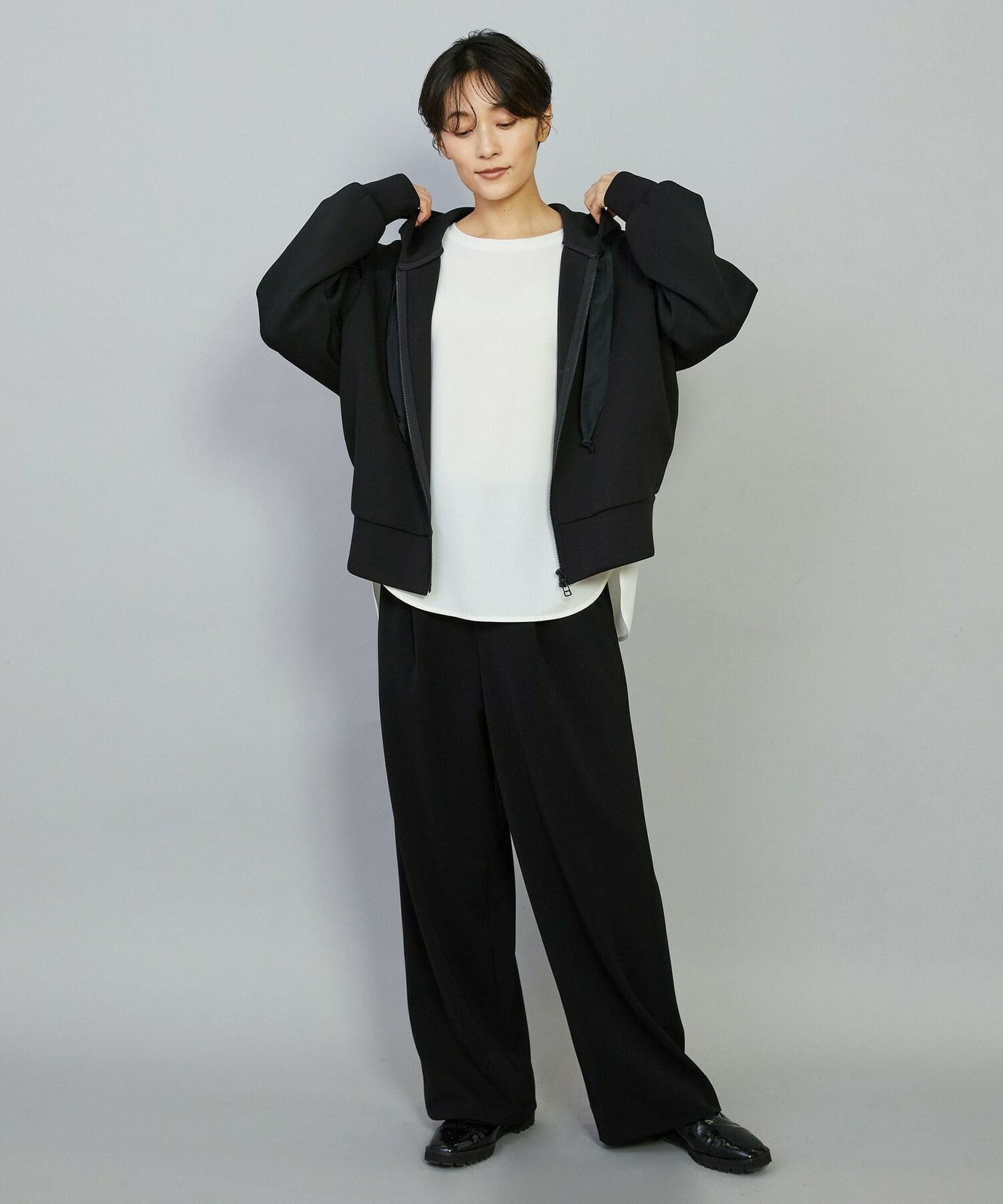 【MOGA】【Lサイズ】スムースダンボールフードジップパーカー 詳細画像 ブラック 11