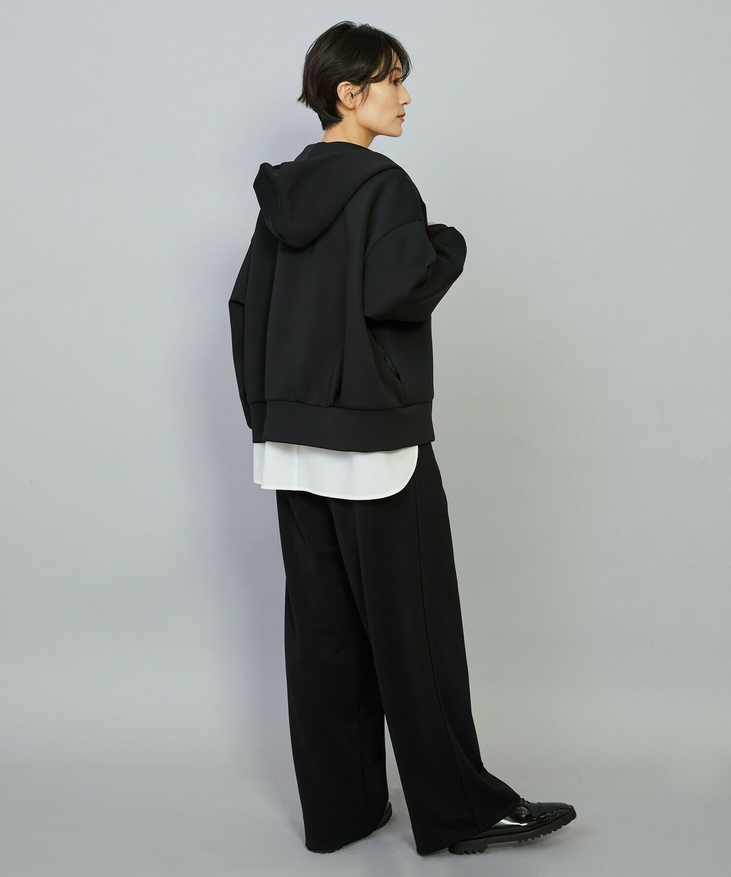 【MOGA】【Lサイズ】スムースダンボールフードジップパーカー 詳細画像 ブラック 8