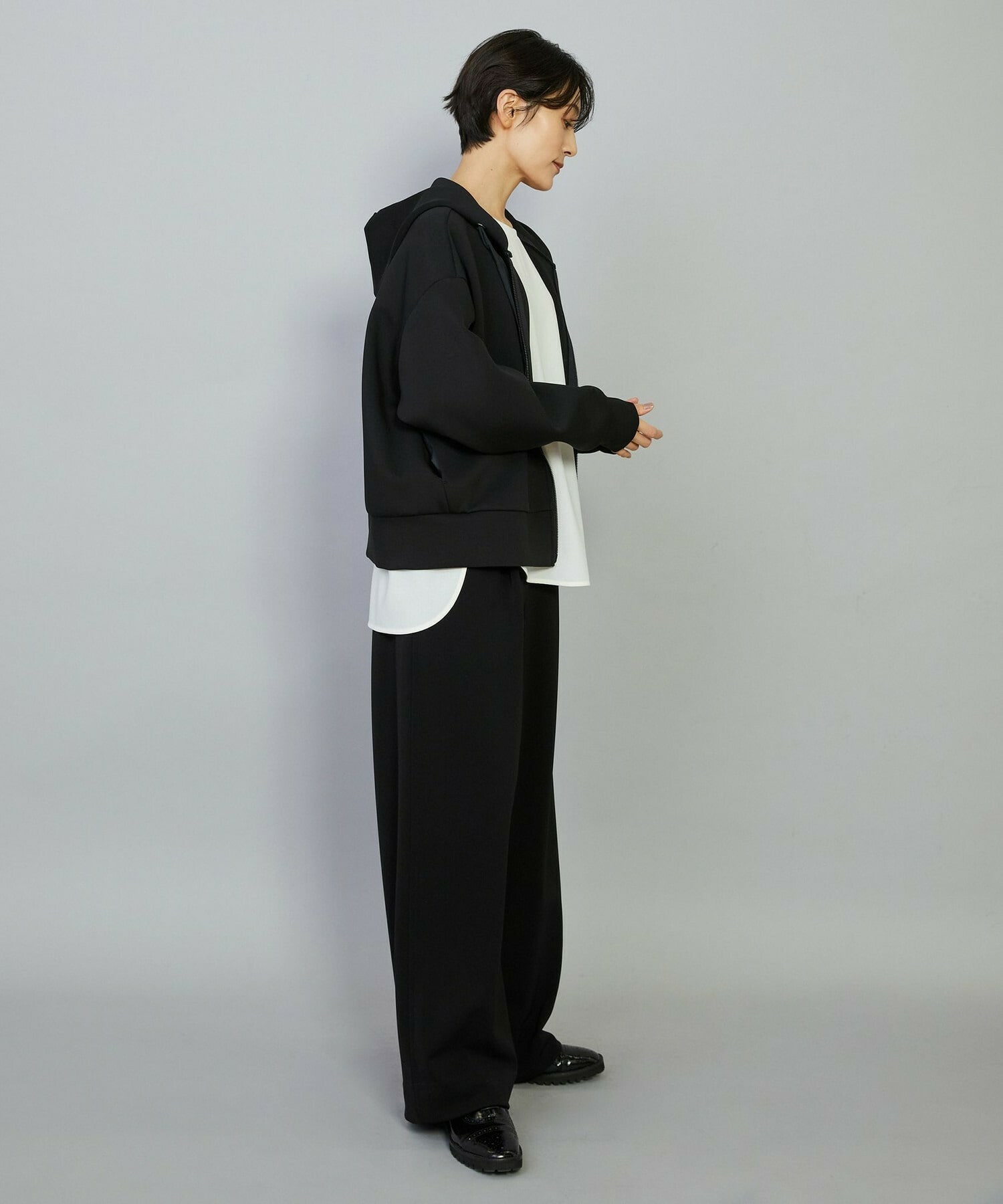 【MOGA】【Lサイズ】スムースダンボールフードジップパーカー 詳細画像 ブラック 9