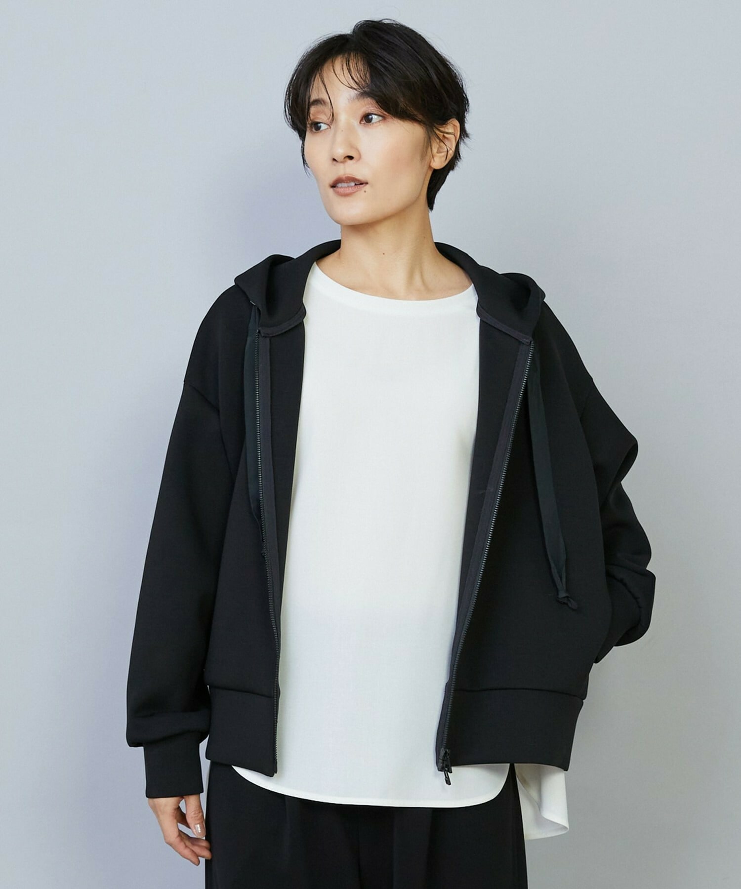 【MOGA】【Lサイズ】スムースダンボールフードジップパーカー 詳細画像 ブラック 2