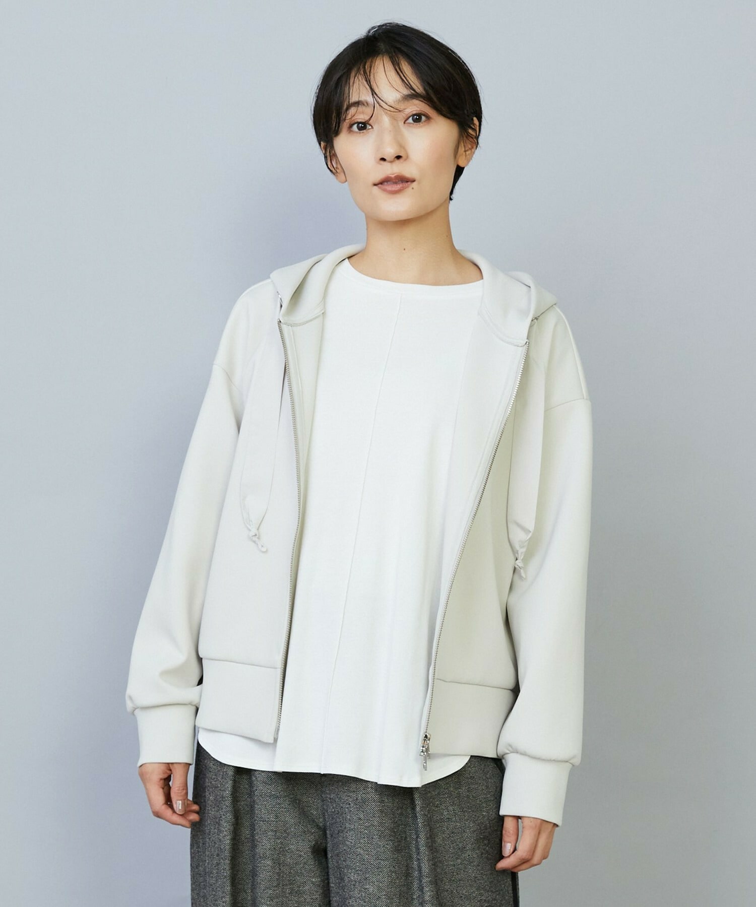 【MOGA】【Lサイズ】スムースダンボールフードジップパーカー 詳細画像 ライトグレー 2