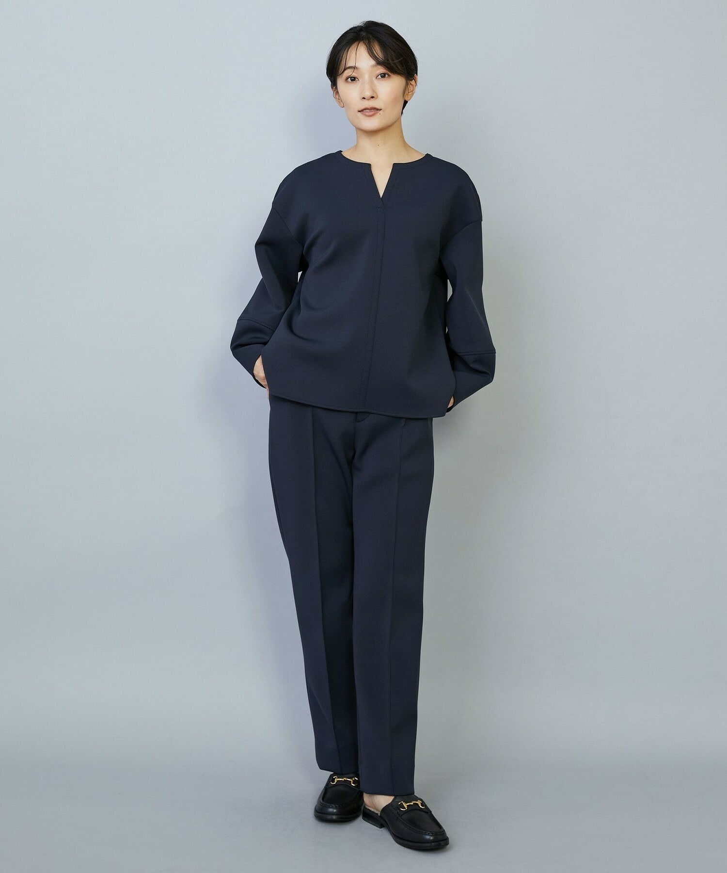 【MOGA】【Lサイズ】トリアセダブルニットストレートパンツ 詳細画像 ネイビー 1