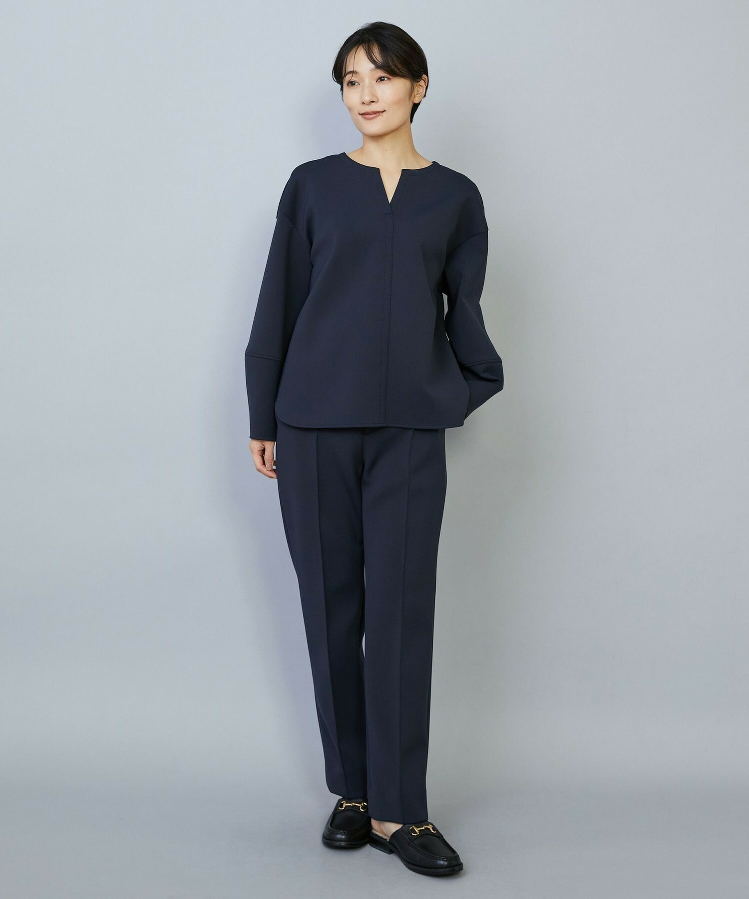 【MOGA】【Lサイズ】トリアセダブルニットストレートパンツ 詳細画像 ネイビー 2