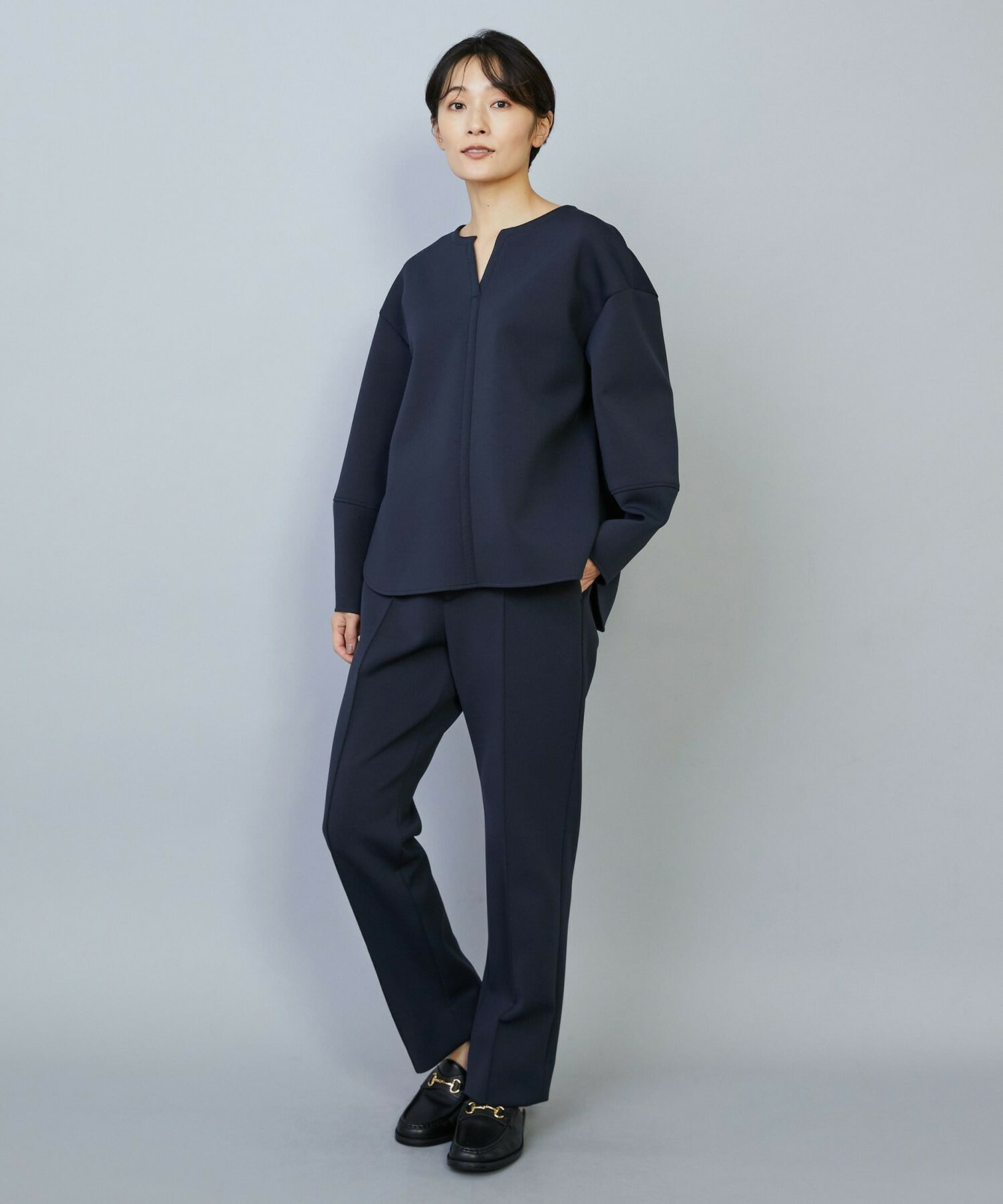 【MOGA】【Lサイズ】トリアセダブルニットストレートパンツ 詳細画像 ネイビー 3