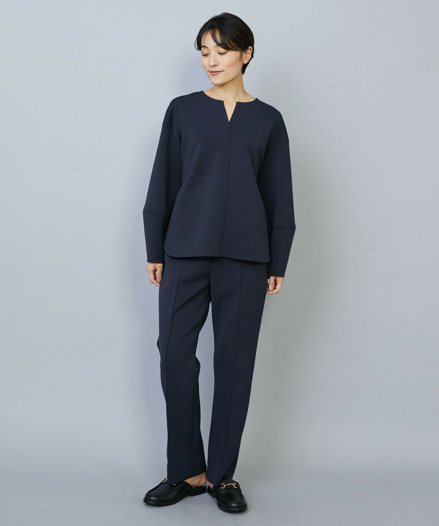 【MOGA】【Lサイズ】トリアセダブルニットストレートパンツ 詳細画像 ネイビー 4