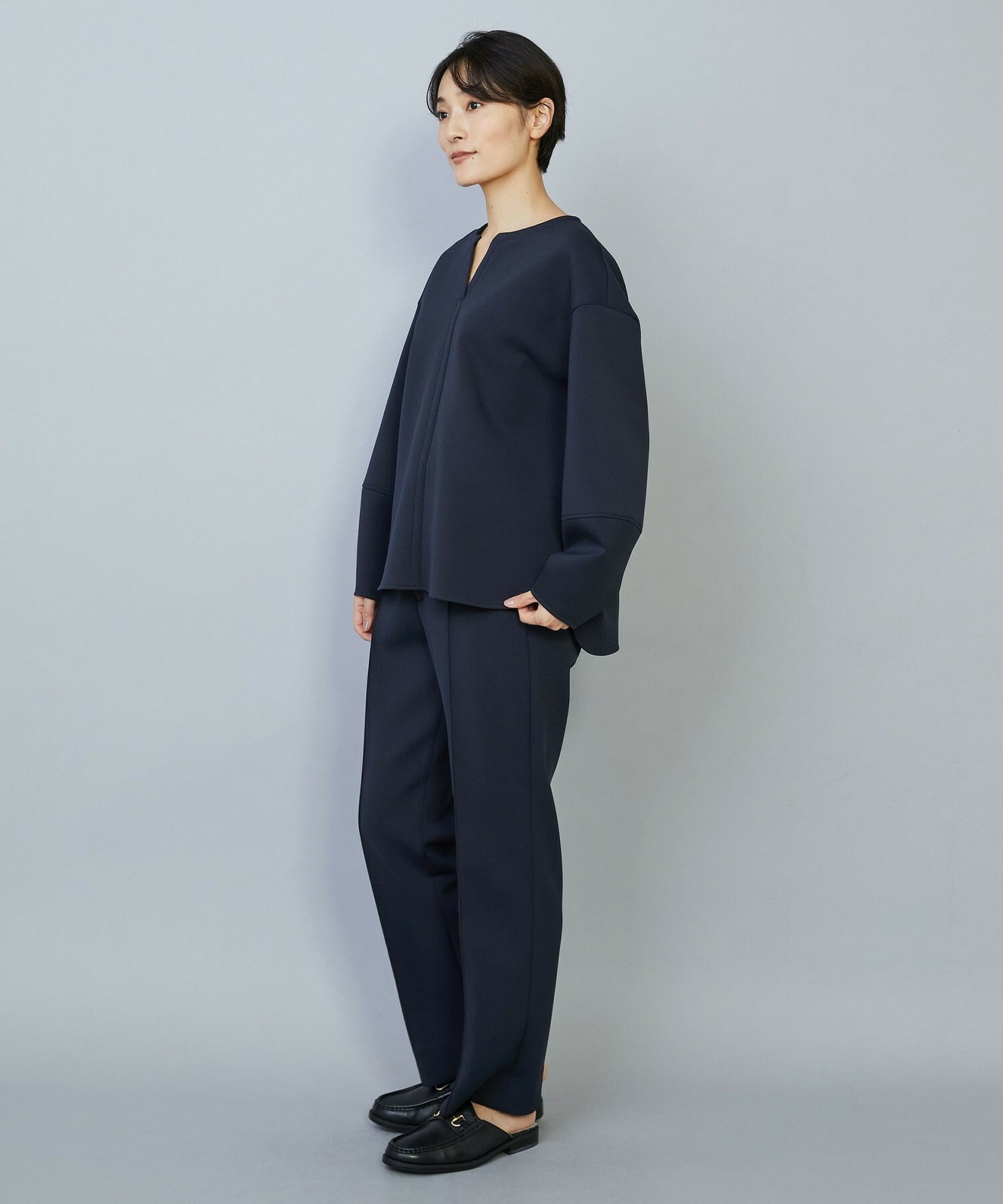 【MOGA】【Lサイズ】トリアセダブルニットストレートパンツ 詳細画像 ネイビー 5