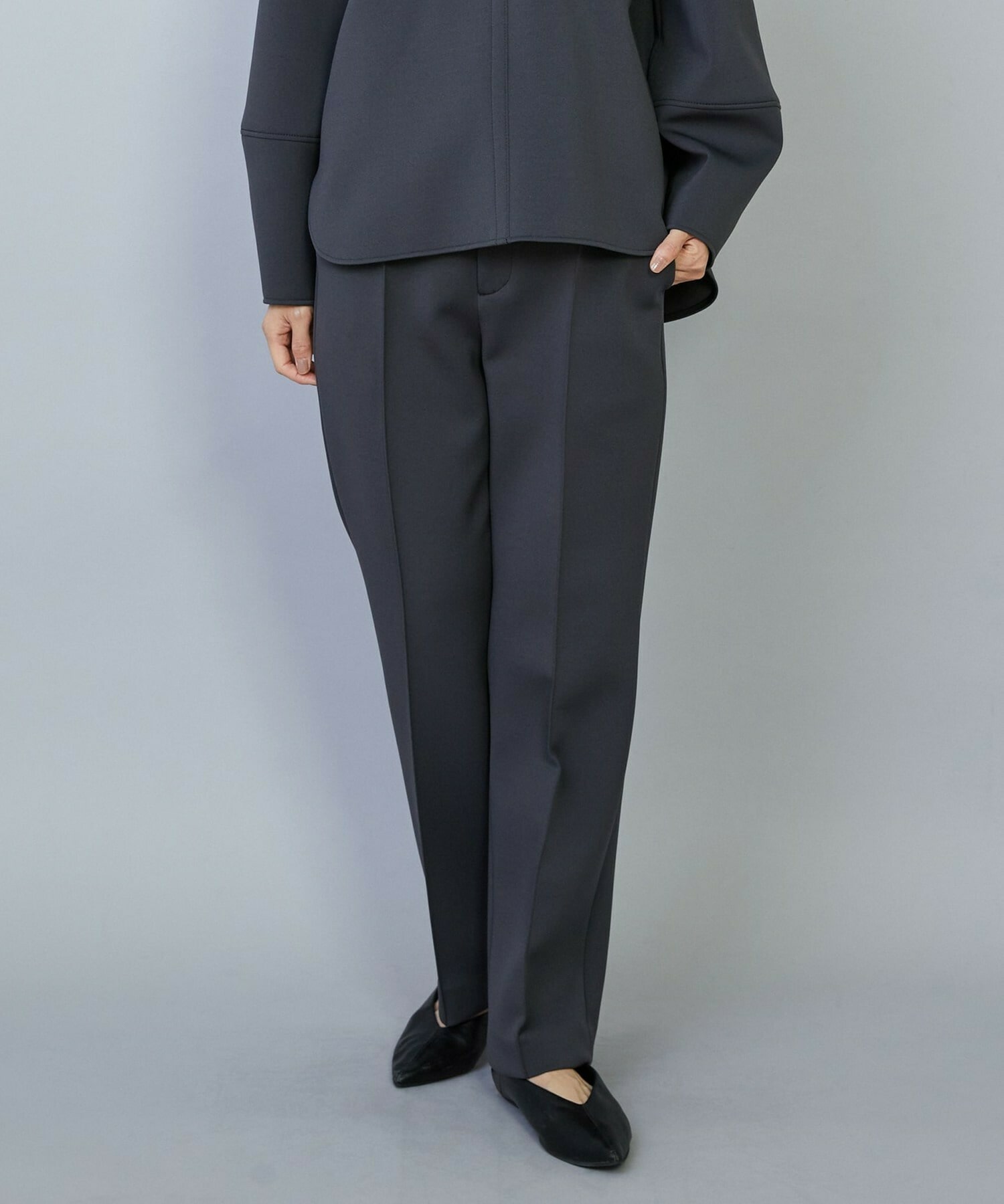 【MOGA】【Lサイズ】トリアセダブルニットストレートパンツ 詳細画像 ダークグレー 2