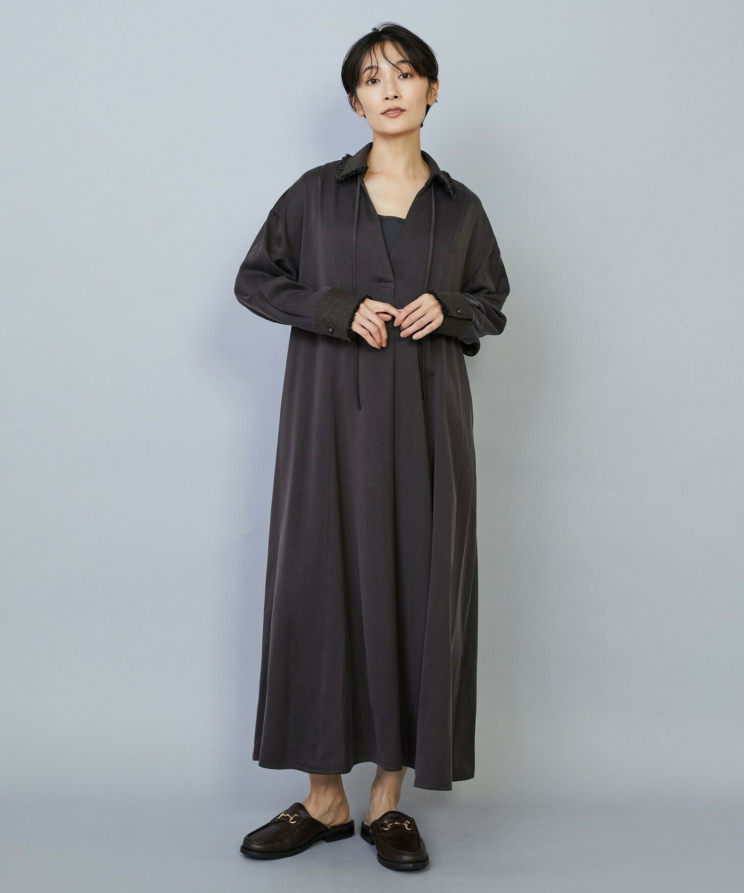 【MOGA】【Lサイズ】フィブリルサテンフレアワンピース 詳細画像 ブラウン 11