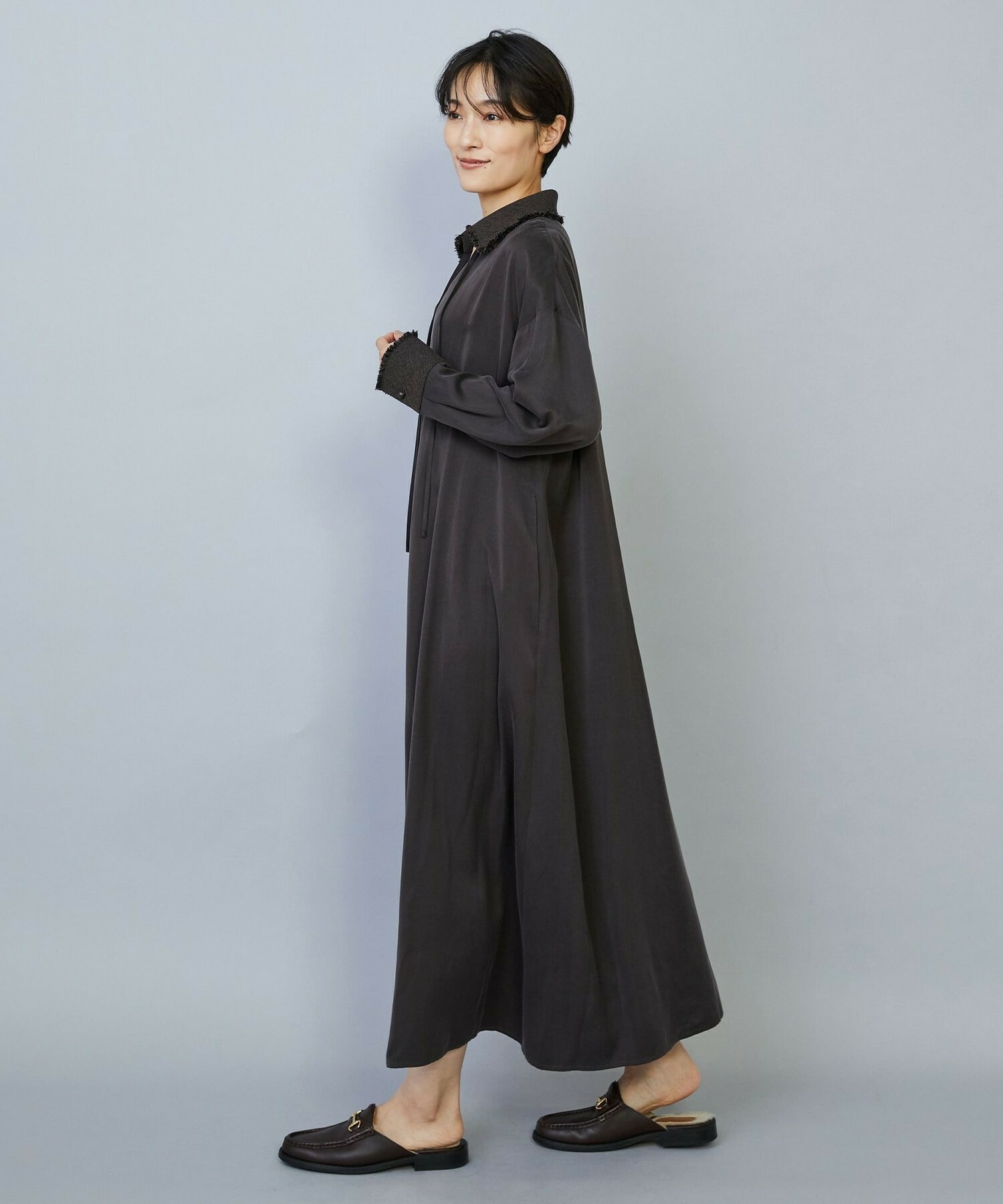 【MOGA】【Lサイズ】フィブリルサテンフレアワンピース 詳細画像 ブラウン 12