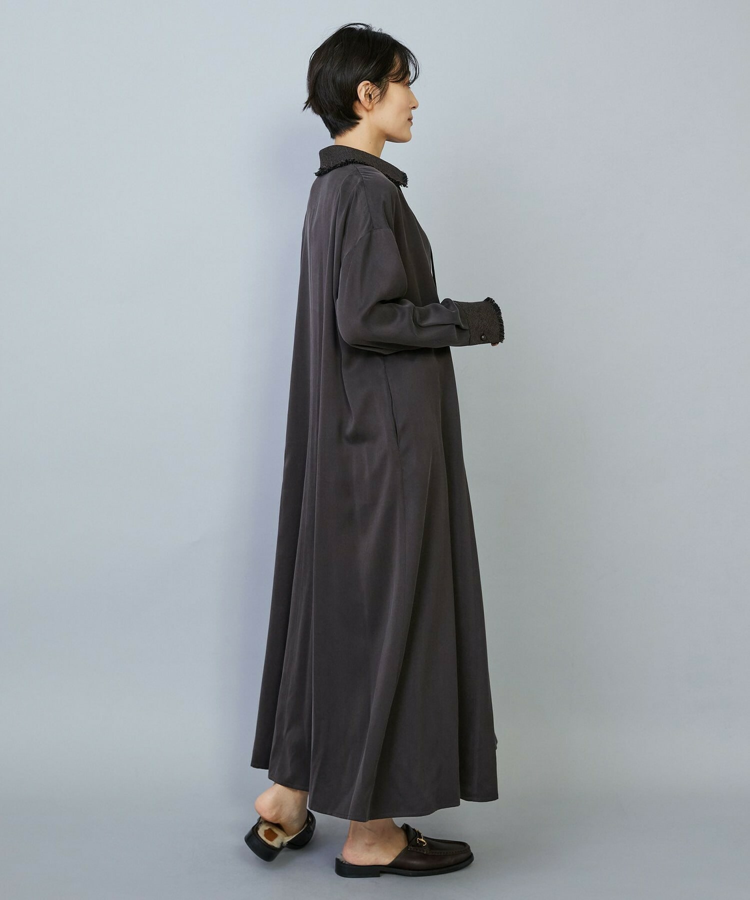 【MOGA】【Lサイズ】フィブリルサテンフレアワンピース 詳細画像 ブラウン 16