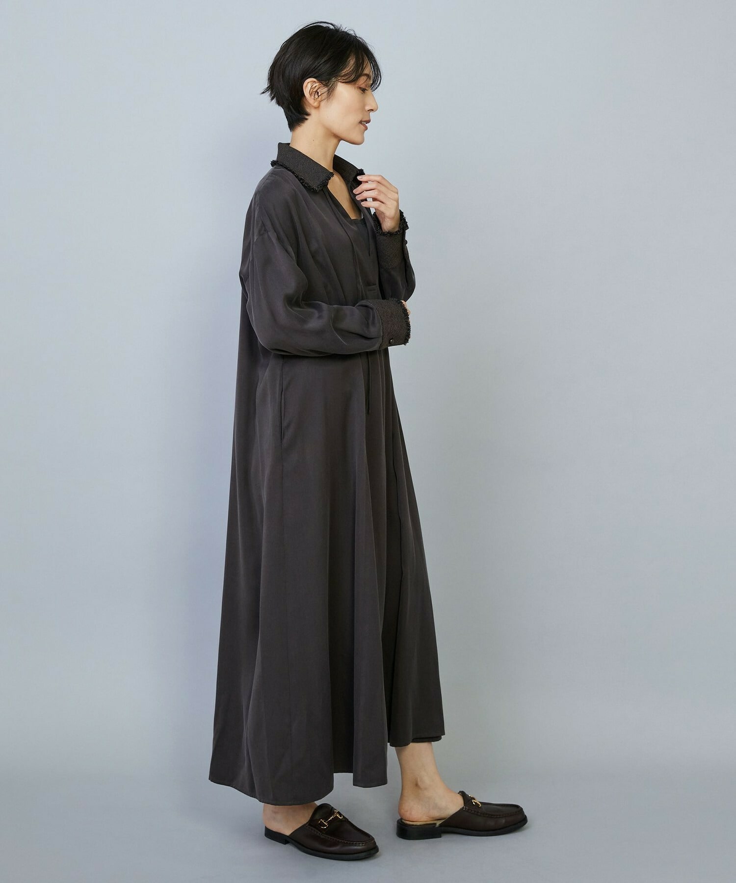 【MOGA】【Lサイズ】フィブリルサテンフレアワンピース 詳細画像 ブラウン 17