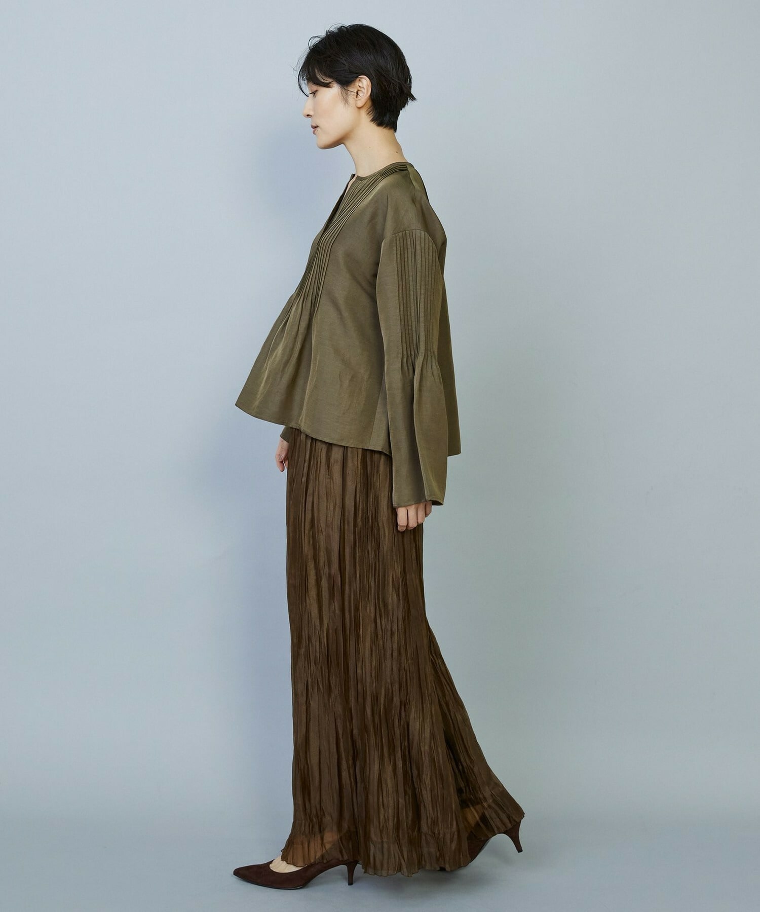 【MOGA】【Lサイズ】グローオーガンジーランダムプリーツパンツ 詳細画像 カーキ 13
