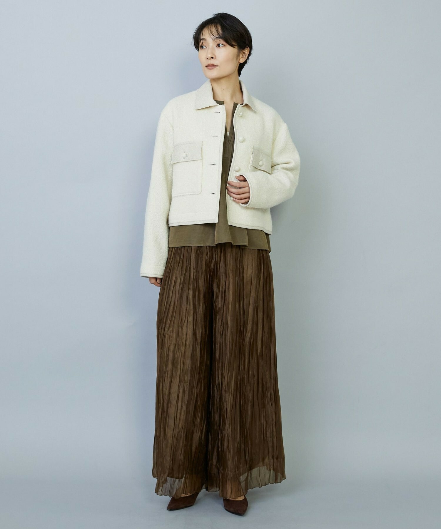 【MOGA】【Lサイズ】グローオーガンジーランダムプリーツパンツ 詳細画像 カーキ 16