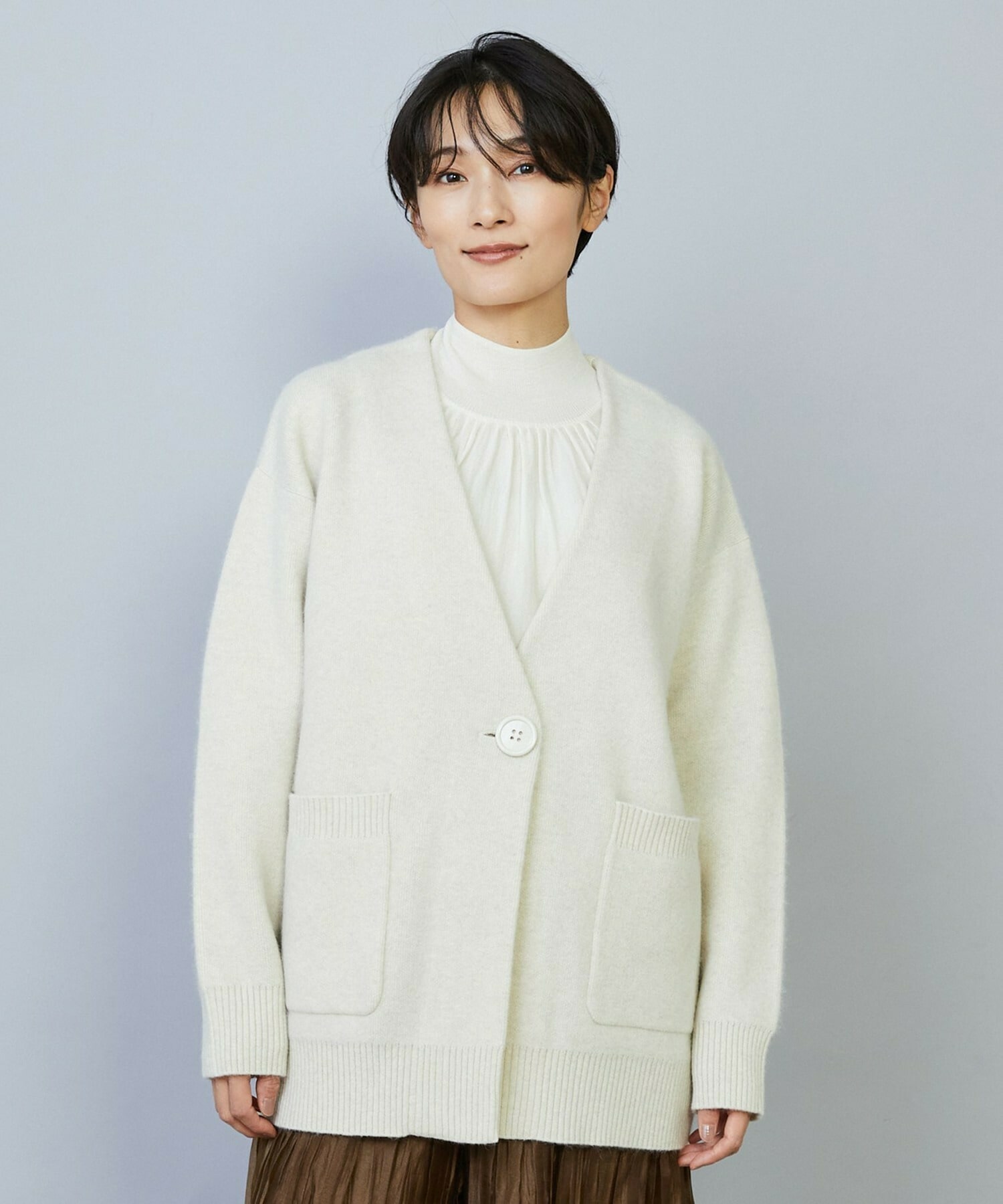 【MOGA】【Lサイズ】ラクーンダブルフェイスジャケットライクカーディガン 詳細画像 アイボリー 2