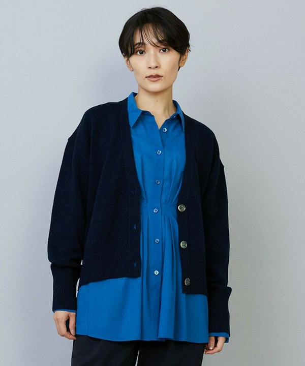 【Lサイズ】WOOLEN×AMOSSA Vネック配色カーディガン 詳細画像 ブルー系その他 2