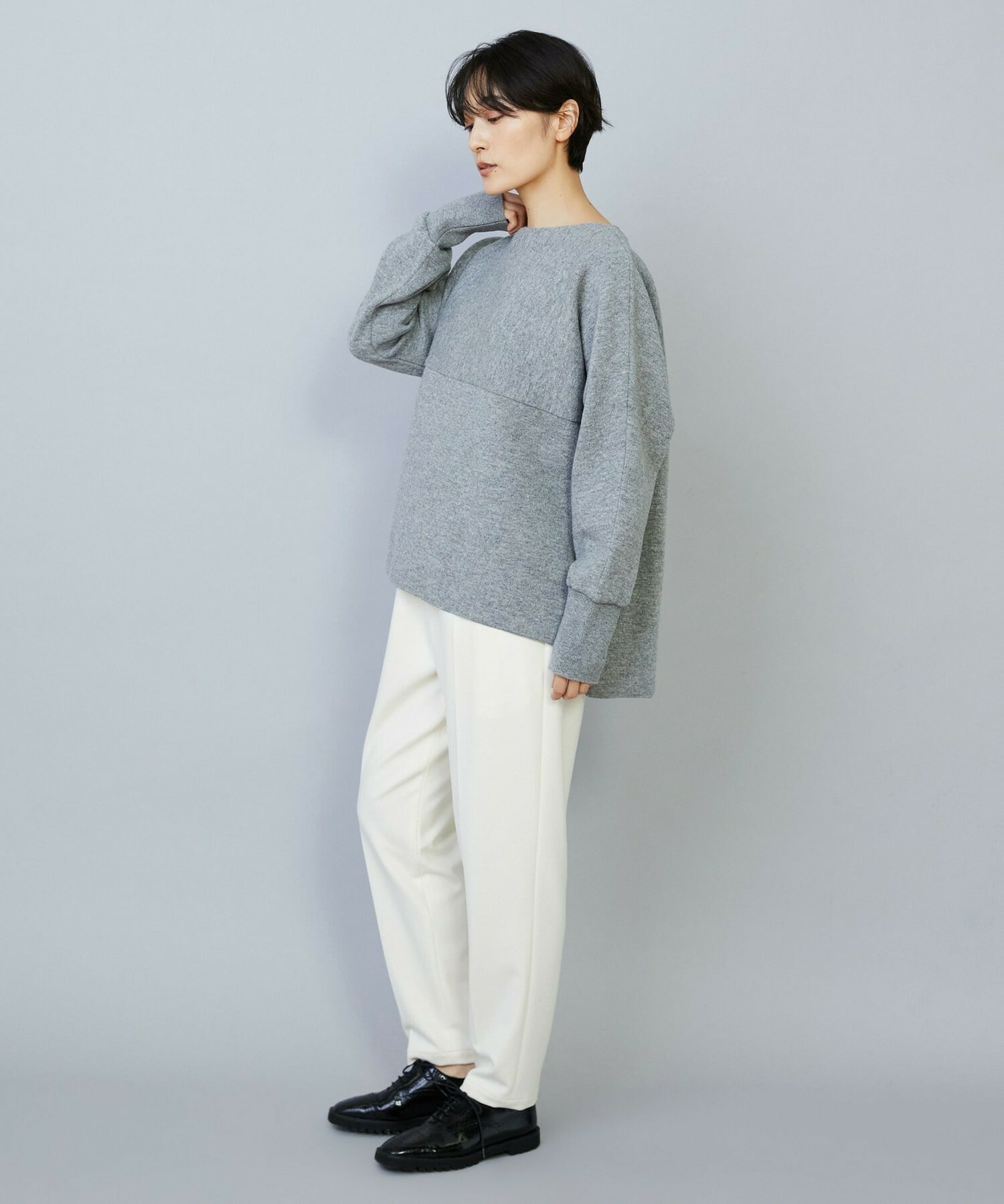 【MOGA】【Lサイズ】WOOLEN×AMOSSA ドルマンスリーブ配色ニット 詳細画像 グレー系その他 13
