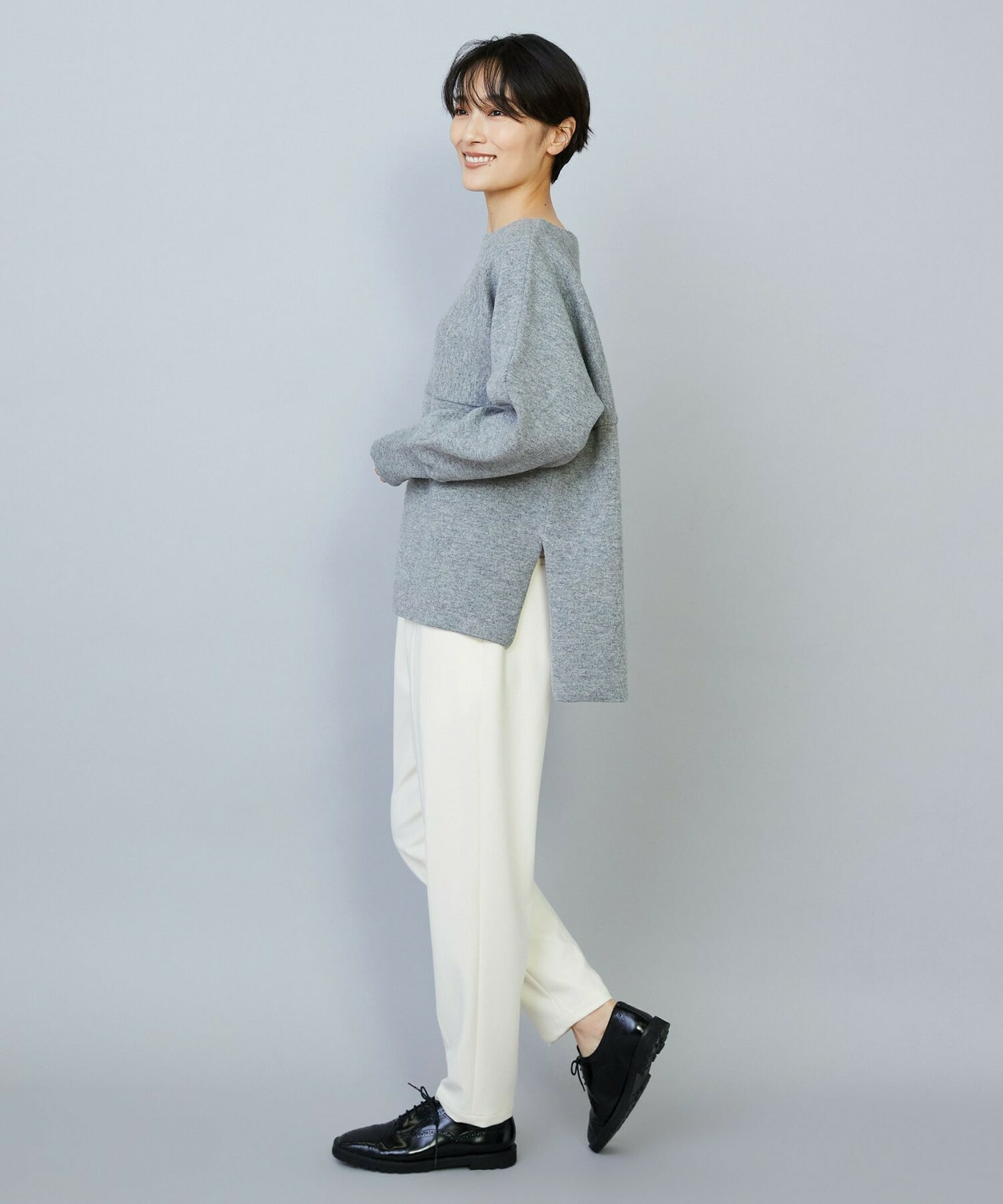 【MOGA】【Lサイズ】WOOLEN×AMOSSA ドルマンスリーブ配色ニット 詳細画像 グレー系その他 14