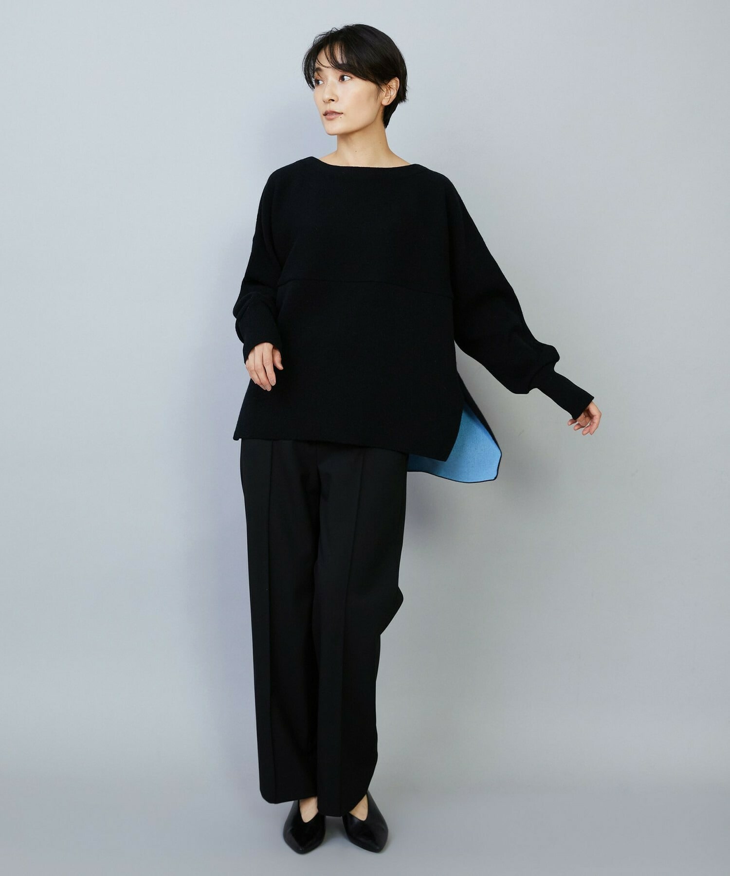 【MOGA】【Lサイズ】WOOLEN×AMOSSA ドルマンスリーブ配色ニット 詳細画像 グレー系その他 8