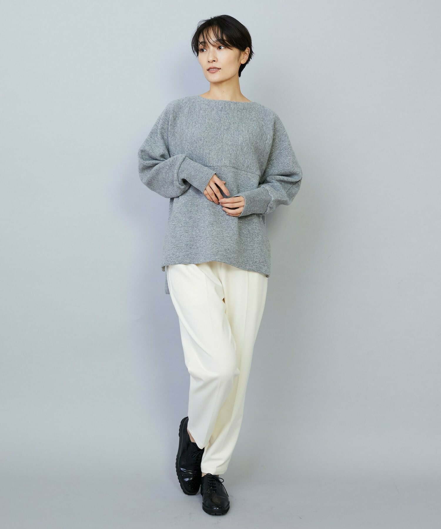 【MOGA】【Lサイズ】WOOLEN×AMOSSA ドルマンスリーブ配色ニット 詳細画像 グレー系その他 9