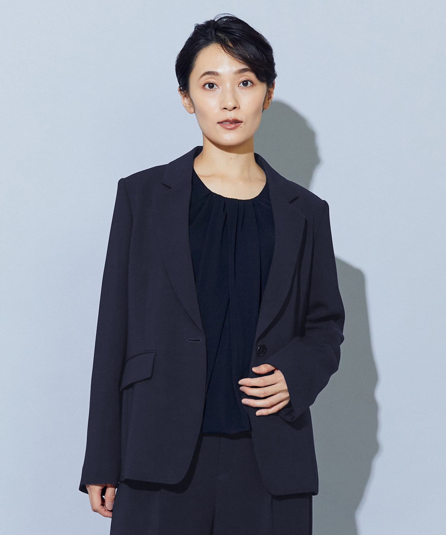 【wb】【Lサイズ】wb トリアセドライジョーゼットテーラードジャケット 詳細画像 ダークネイビー 2