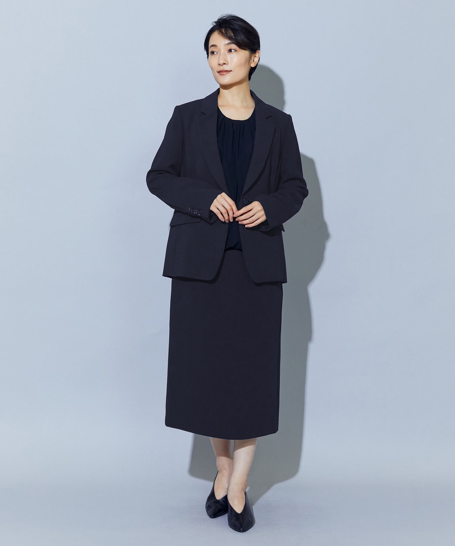 【wb】【Lサイズ】wb トリアセドライジョーゼットストレートタイトスカート 詳細画像 ダークネイビー 1