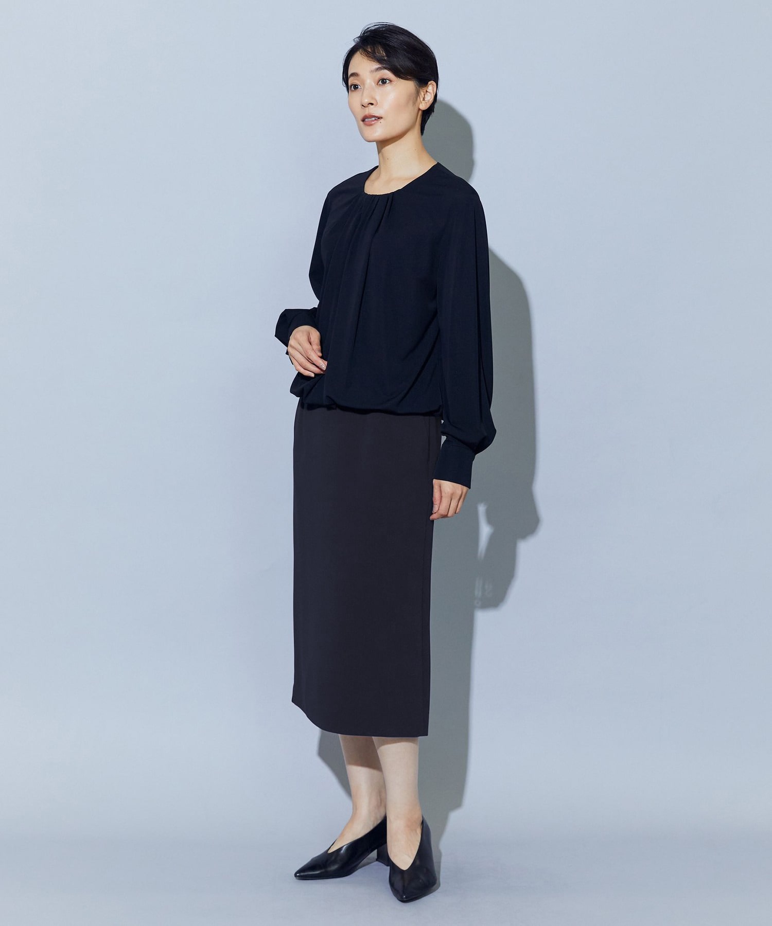 【wb】【Lサイズ】wb トリアセドライジョーゼットストレートタイトスカート 詳細画像 ダークネイビー 10