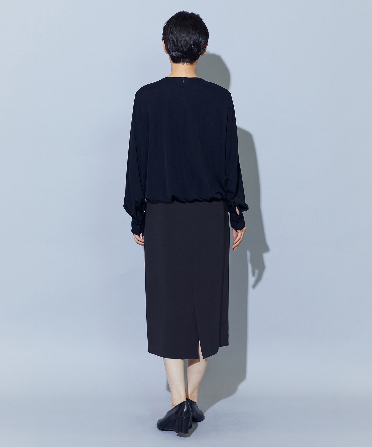 【wb】【Lサイズ】wb トリアセドライジョーゼットストレートタイトスカート 詳細画像 ダークネイビー 14