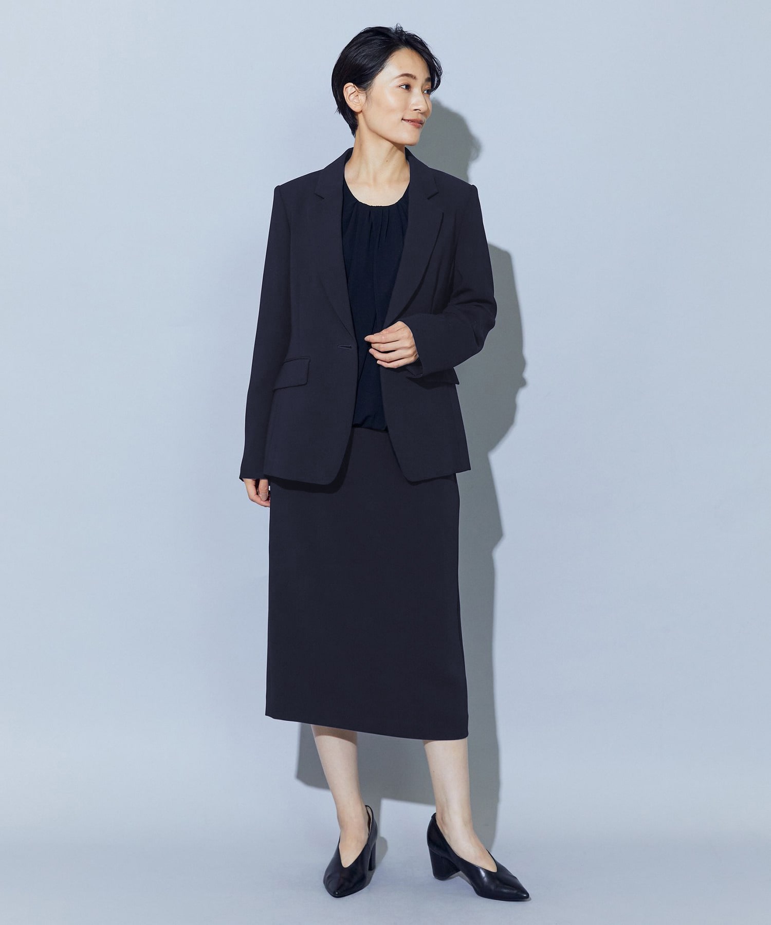 【wb】【Lサイズ】wb トリアセドライジョーゼットストレートタイトスカート 詳細画像 ダークネイビー 2