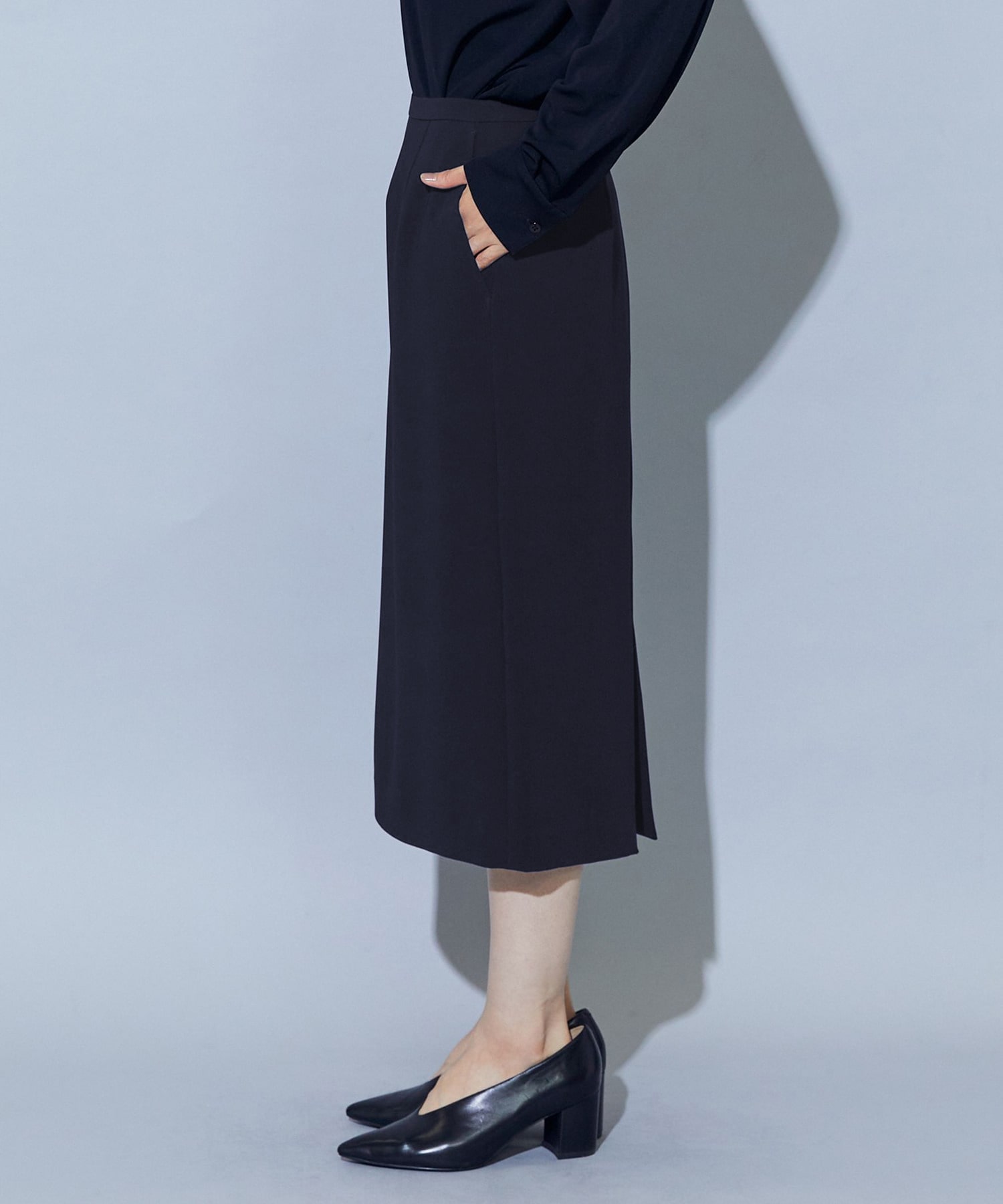 【wb】【Lサイズ】wb トリアセドライジョーゼットストレートタイトスカート 詳細画像 ダークネイビー 20