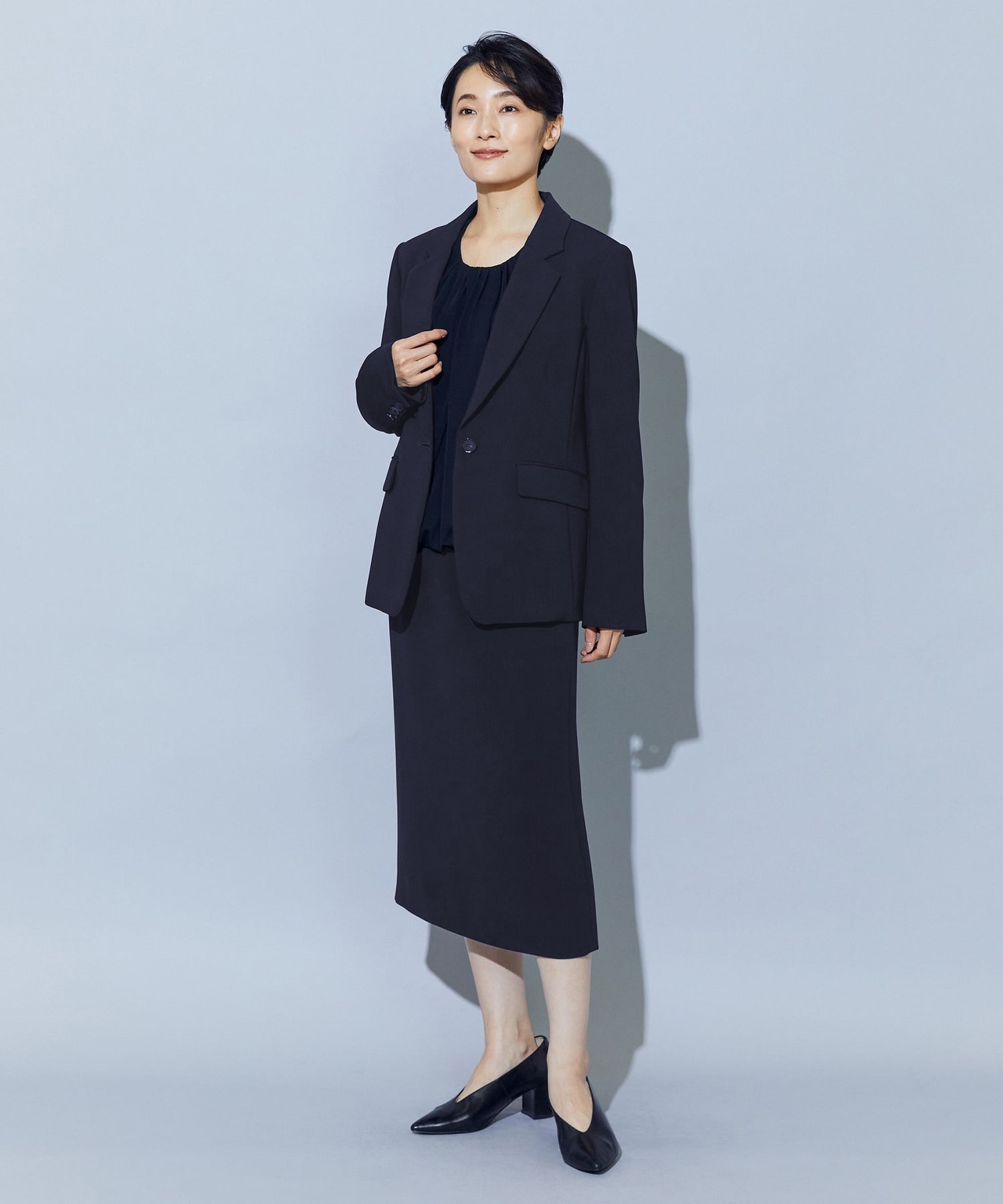 【wb】【Lサイズ】wb トリアセドライジョーゼットストレートタイトスカート 詳細画像 ダークネイビー 3