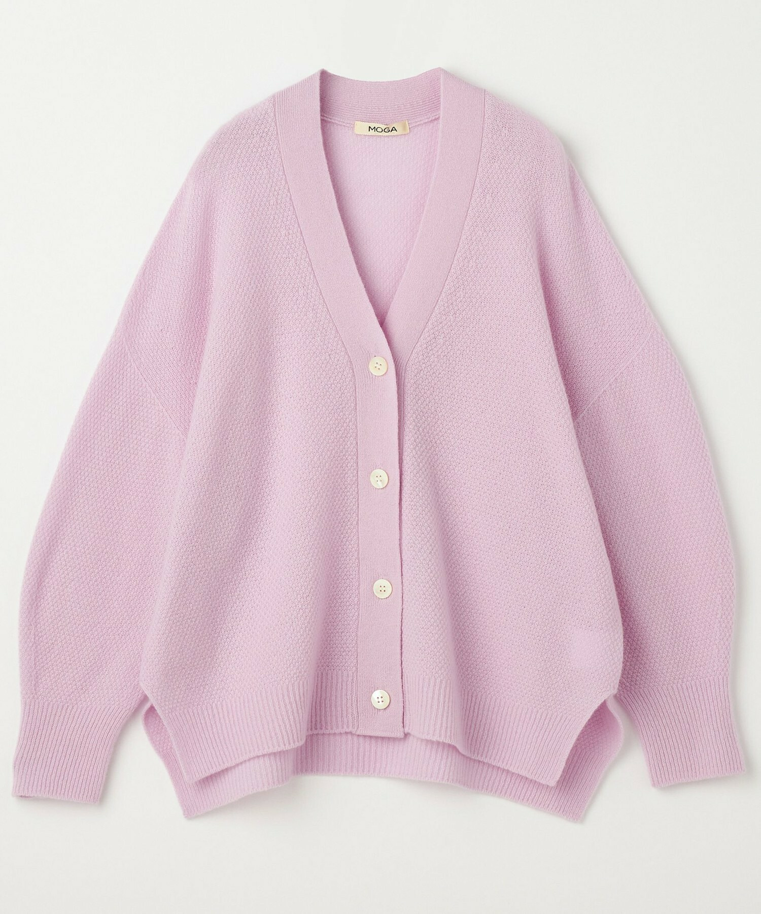 【MOGA】【Lサイズ】クーマラム鹿の子編みVネックカーディガン 詳細画像 ピンク 1