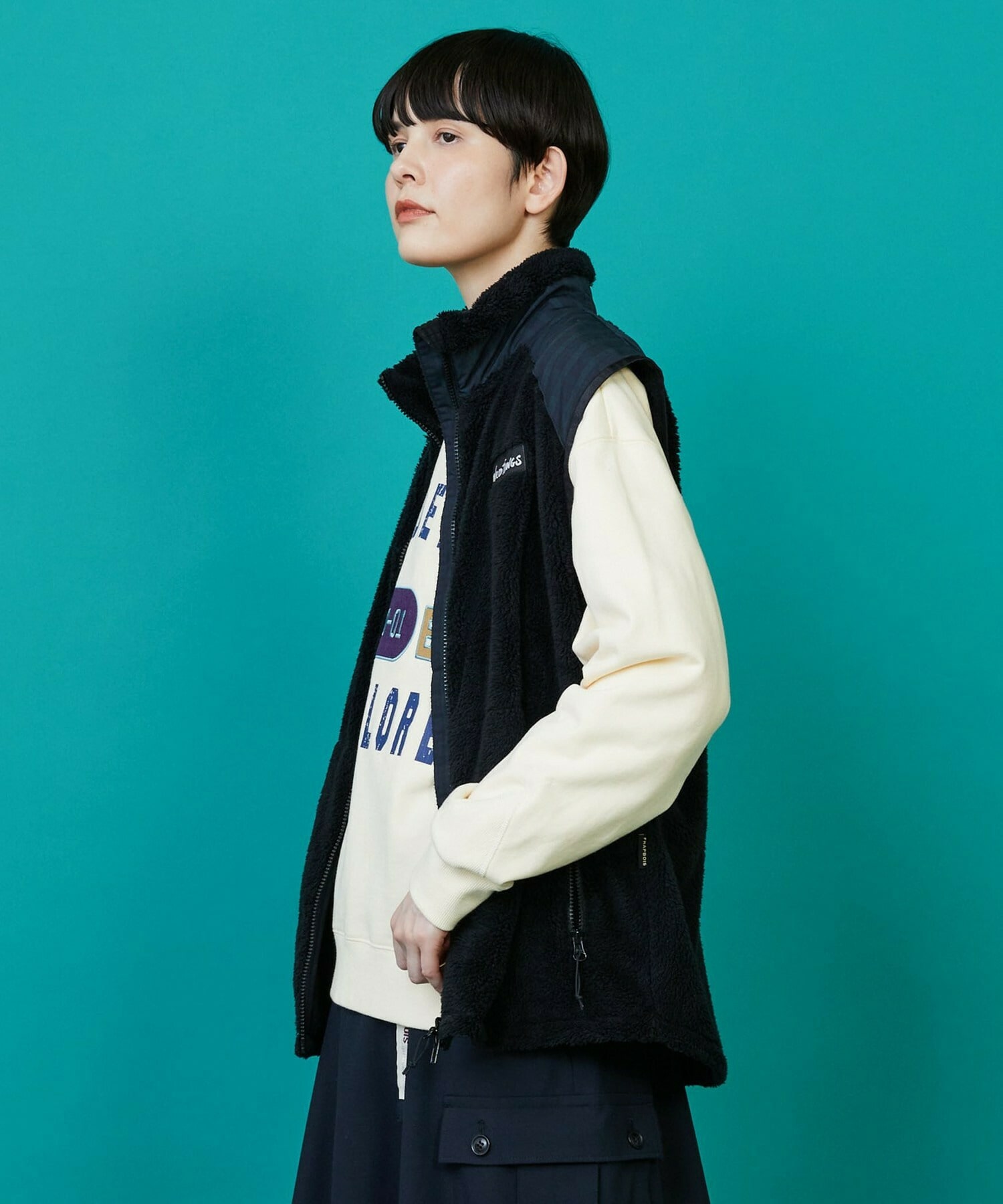 【FRAPBOIS】FRAPBOIS×WILD THINGS シャギーフリースベスト 詳細画像 ブラック 12