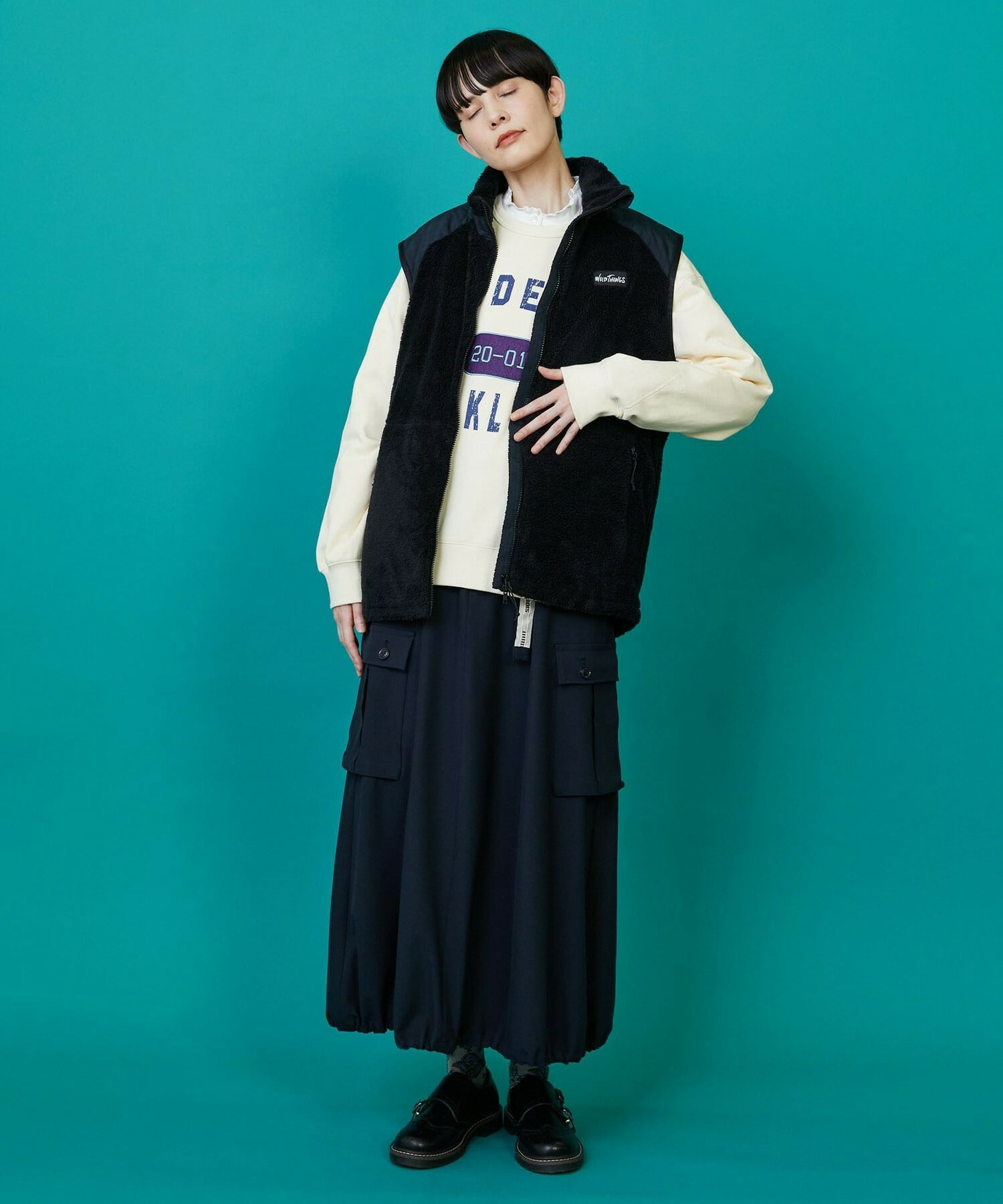 【FRAPBOIS】FRAPBOIS×WILD THINGS シャギーフリースベスト 詳細画像 ブラック 14