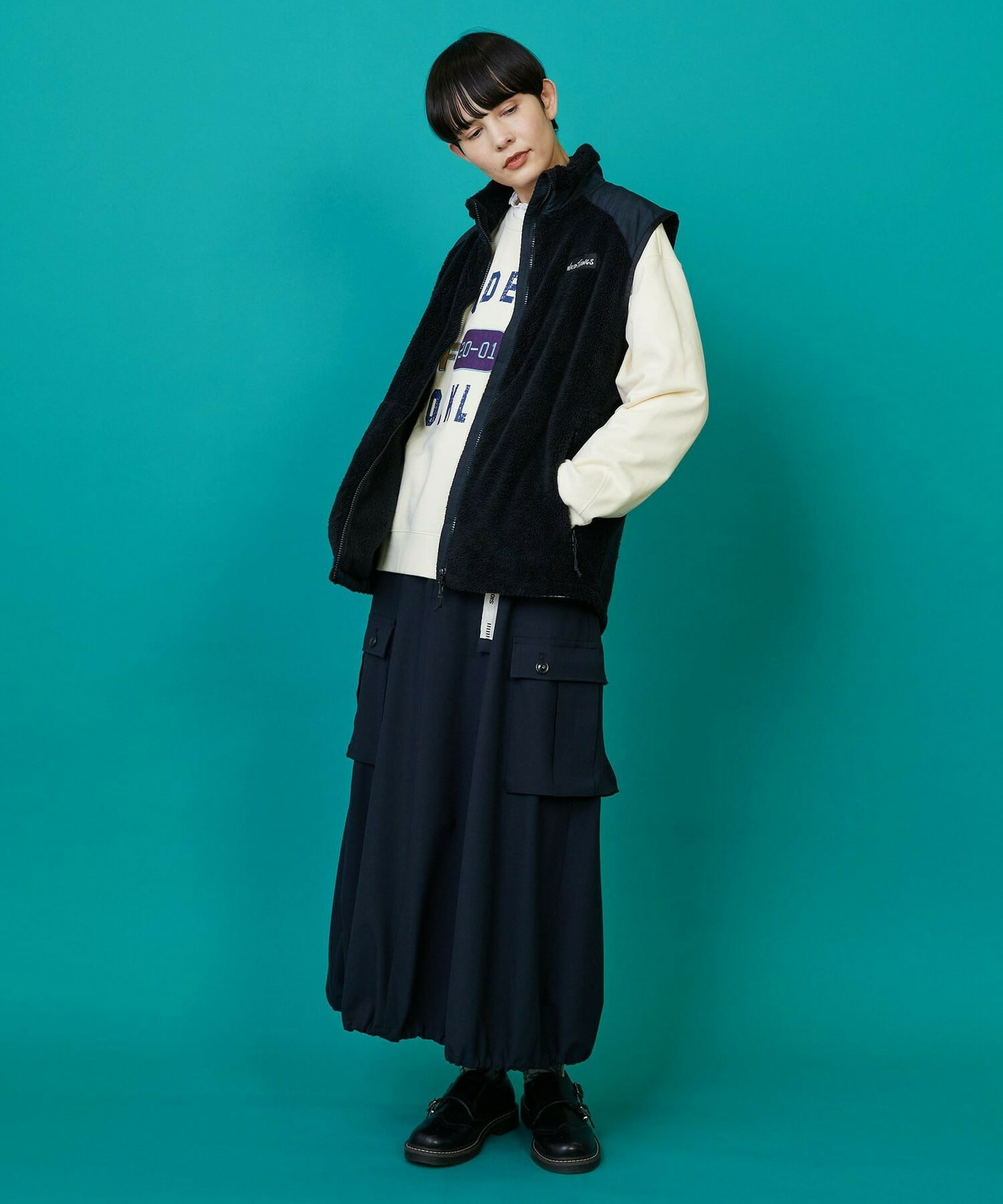 【FRAPBOIS】FRAPBOIS×WILD THINGS シャギーフリースベスト 詳細画像 ブラック 15