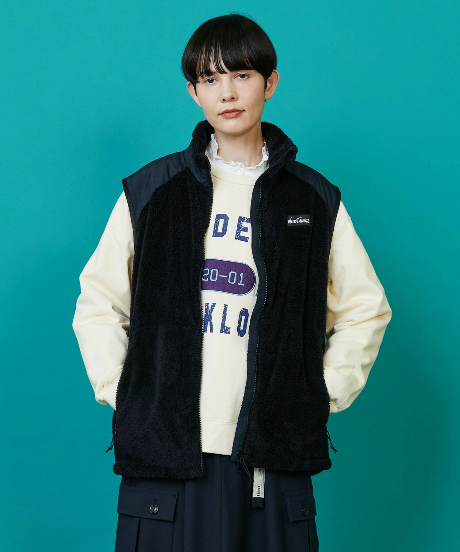 【FRAPBOIS】FRAPBOIS×WILD THINGS シャギーフリースベスト 詳細画像 ブラック 1