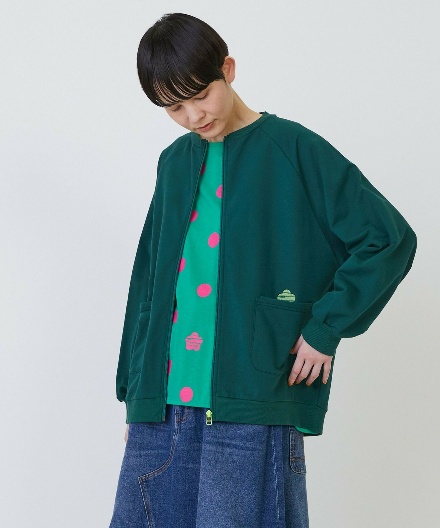 【FRAPBOIS PARK】［グリーン：秋祭り2025限定カラー］ジップカーデ2 詳細画像 ブラック 13