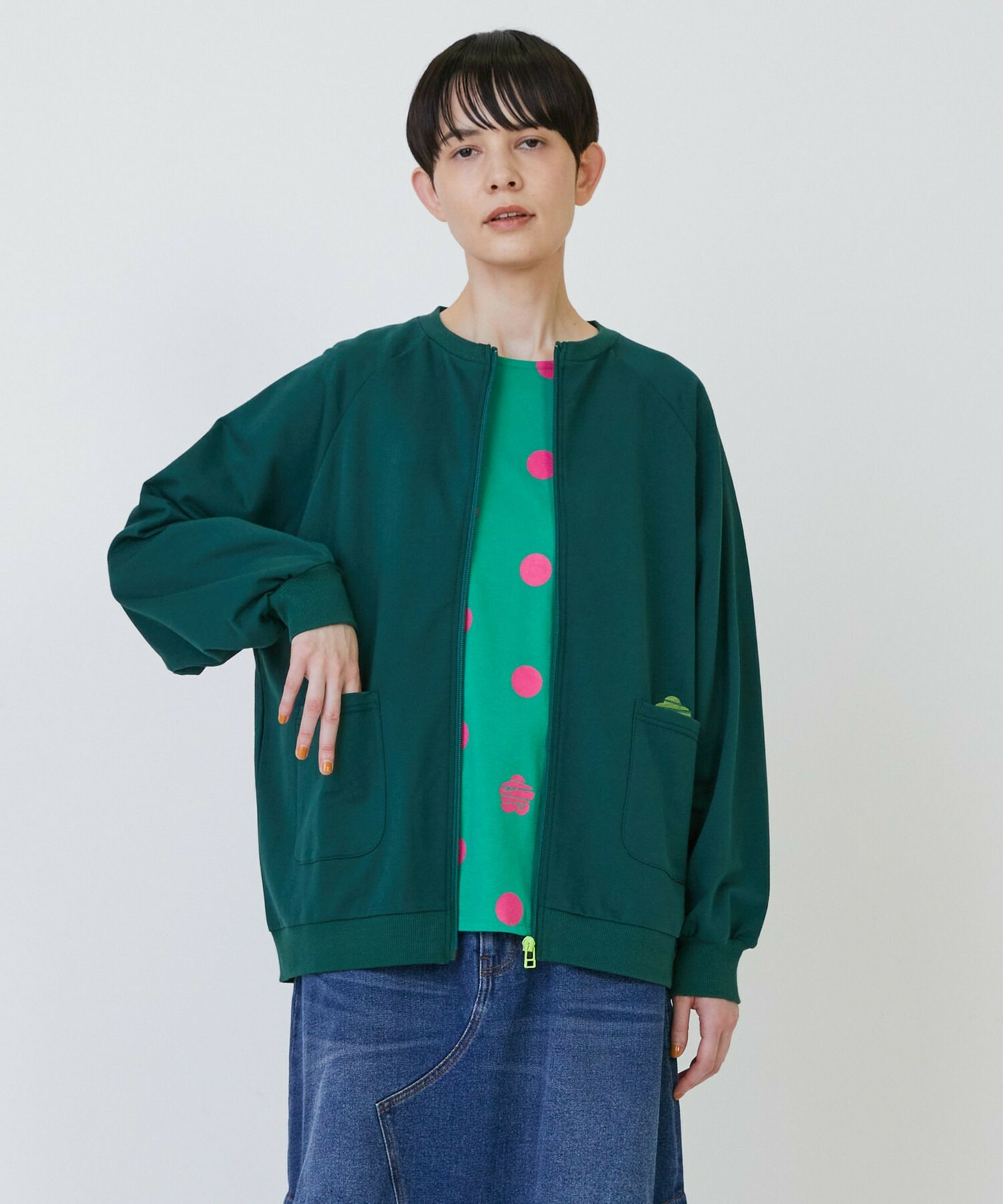 【FRAPBOIS PARK】［グリーン：秋祭り2025限定カラー］ジップカーデ2 詳細画像 グリーン 1