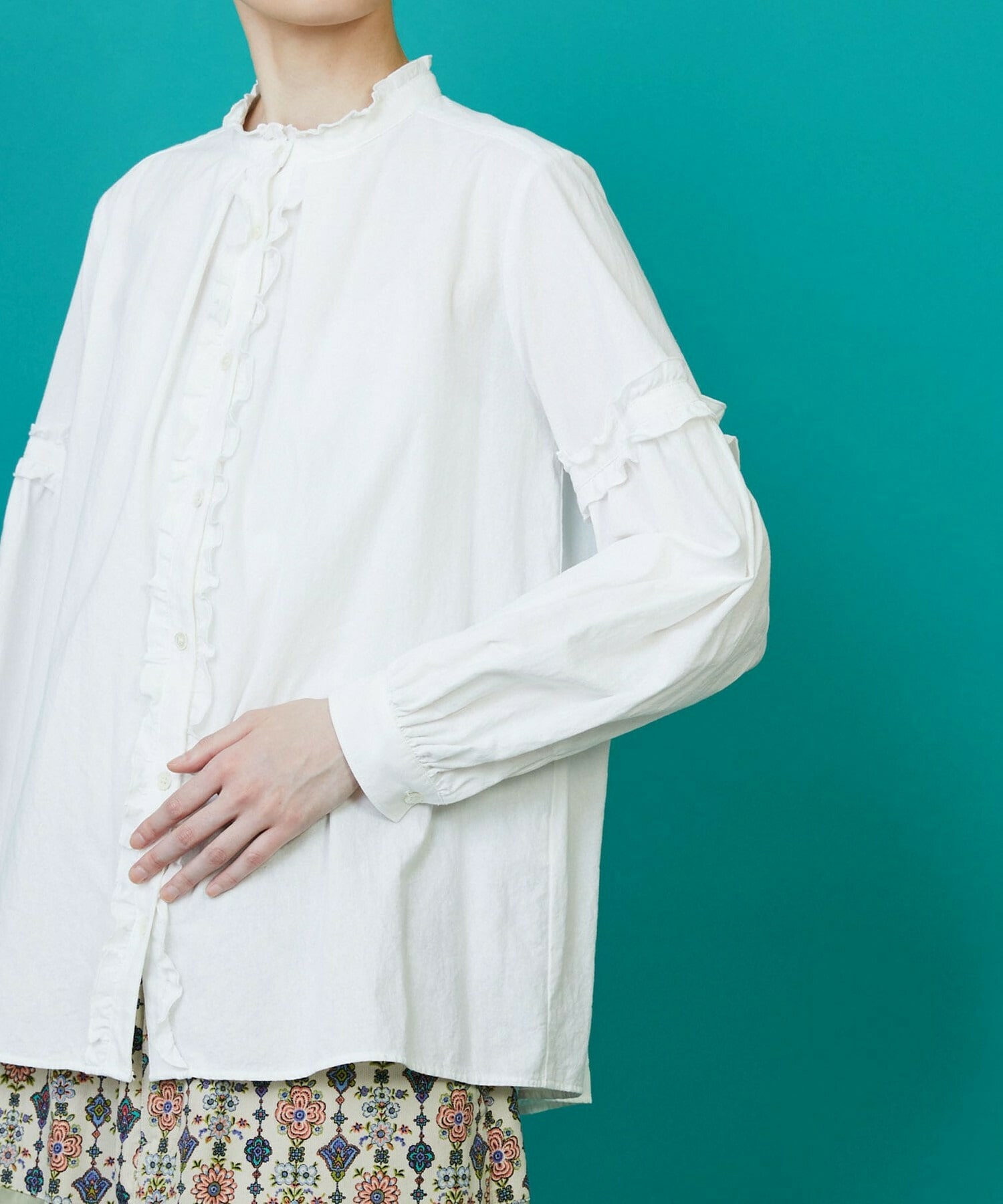 [FRAPBOIS] Sheet Frill Blouse Detailed Image Black 3